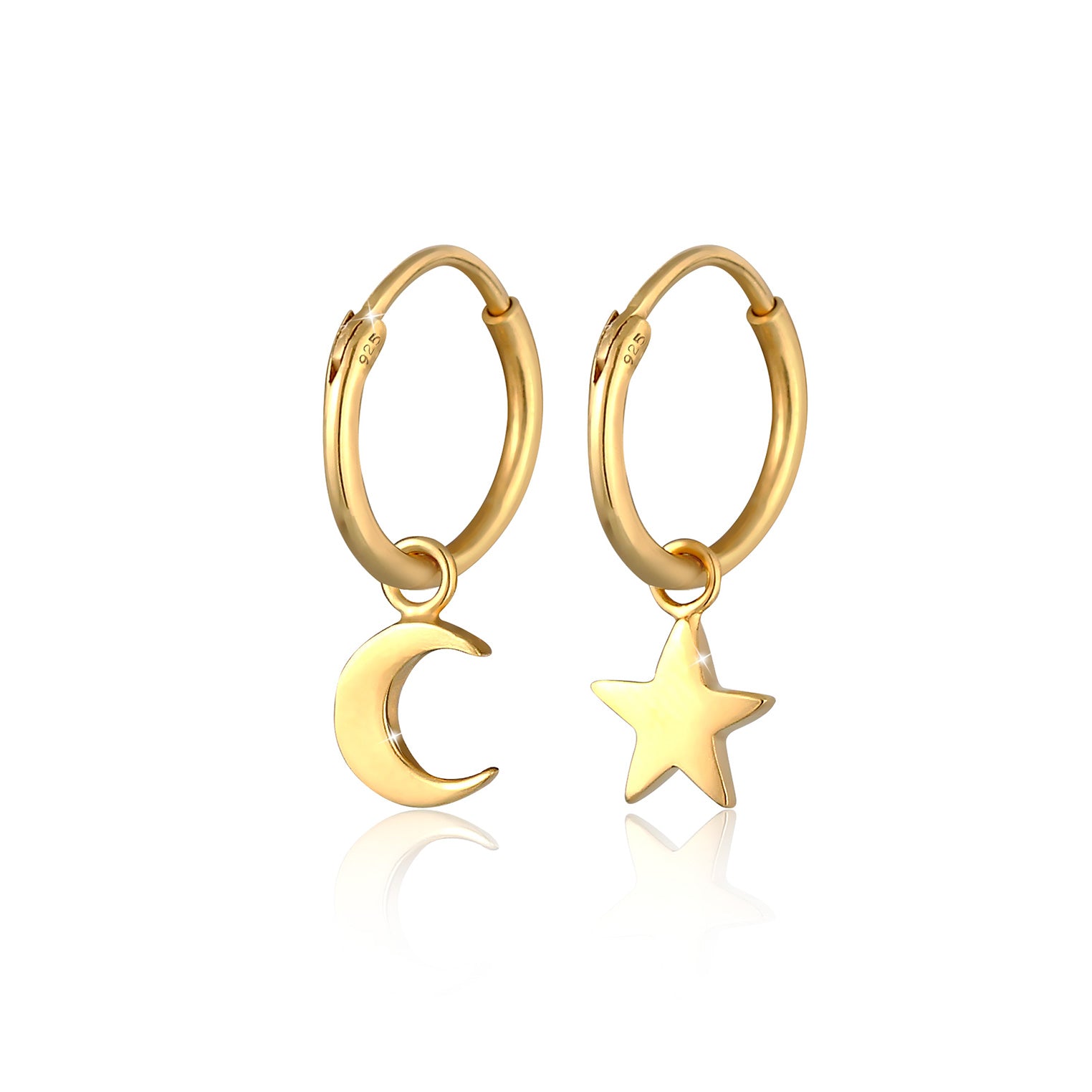 Gold Perhiasan Wanita Perak Asli - Silver Anting Creole Star Moon Gold Plated