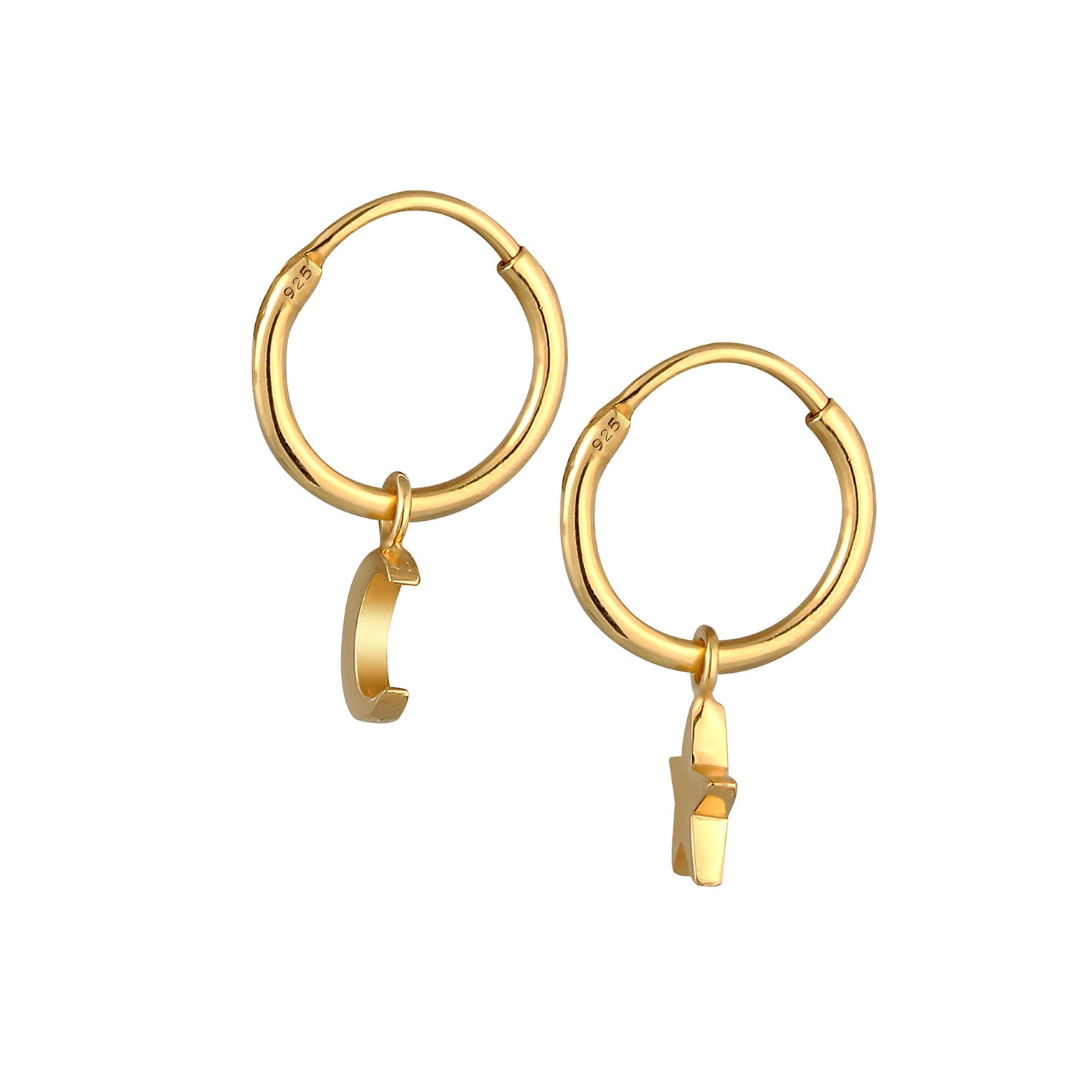 Gold Perhiasan Wanita Perak Asli - Silver Anting Creole Star Moon Gold Plated