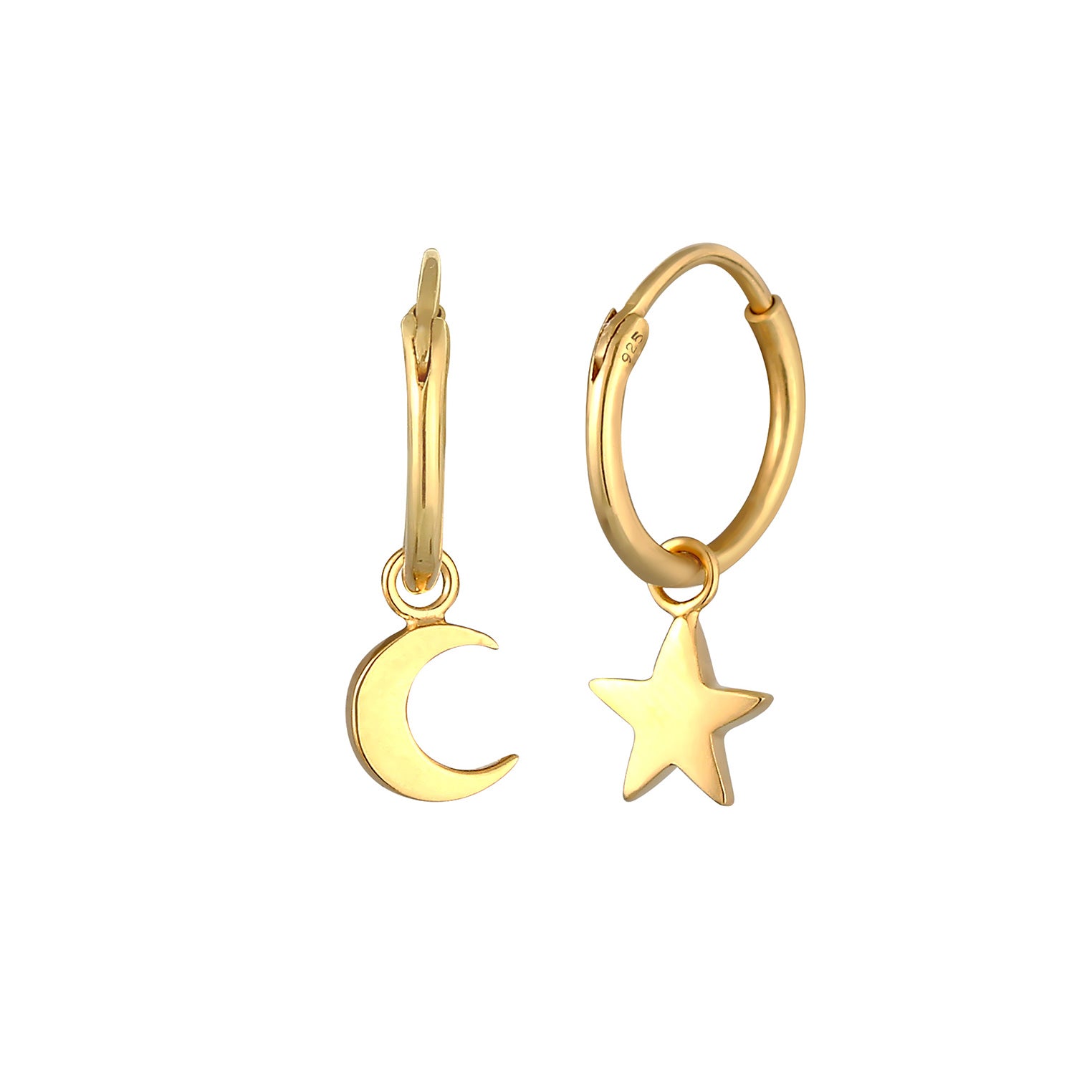 Gold Perhiasan Wanita Perak Asli - Silver Anting Creole Star Moon Gold Plated