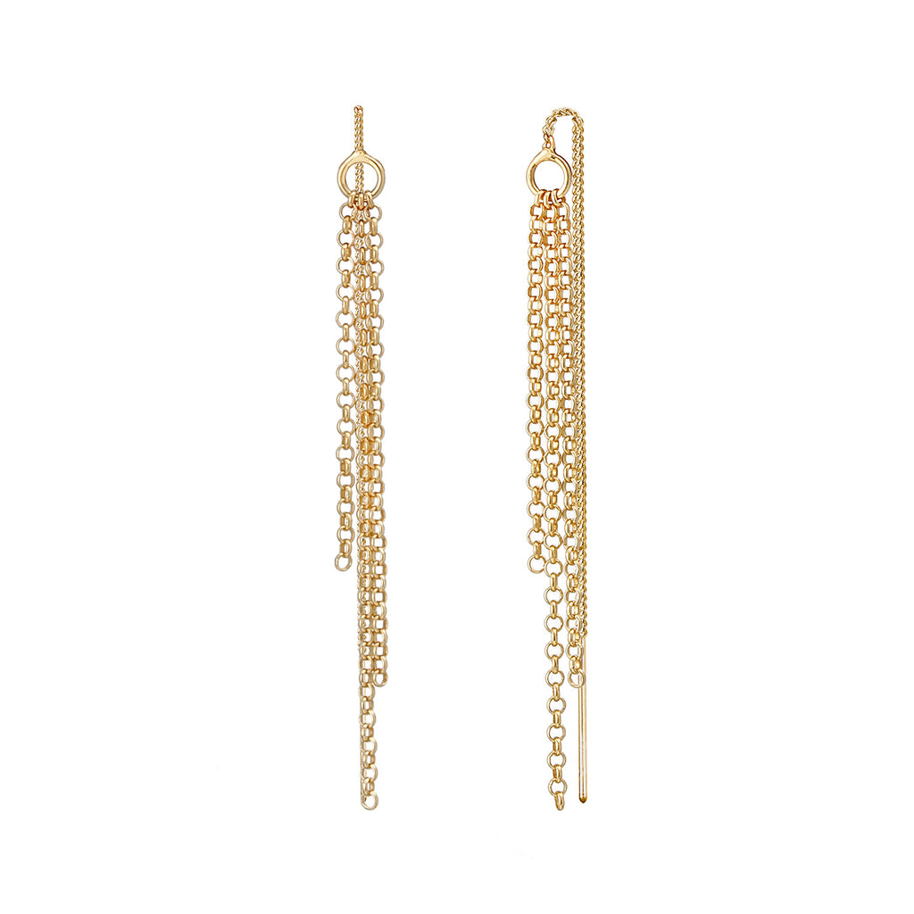 Gold Perhiasan Wanita Perak Asli - Silver Anting Trendy Chains Gold Plated