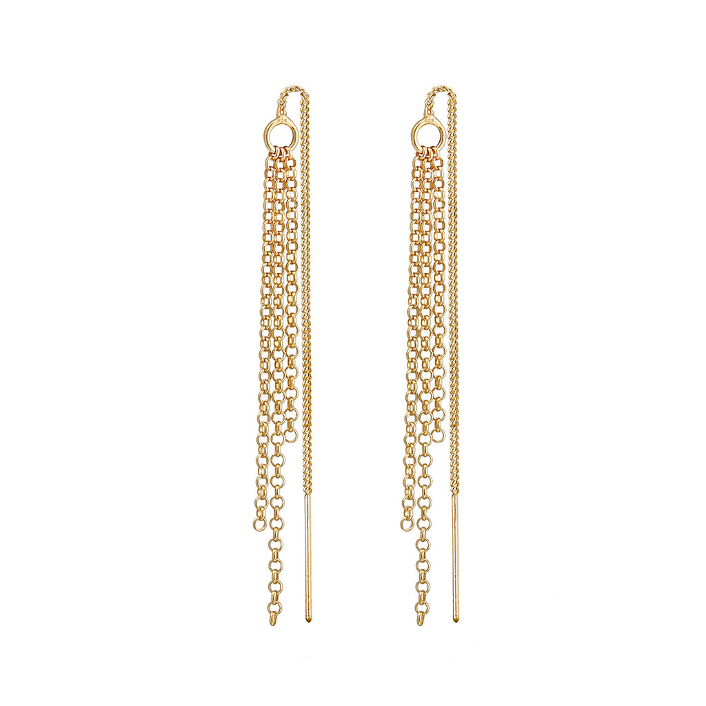 Gold Perhiasan Wanita Perak Asli - Silver Anting Trendy Chains Gold Plated