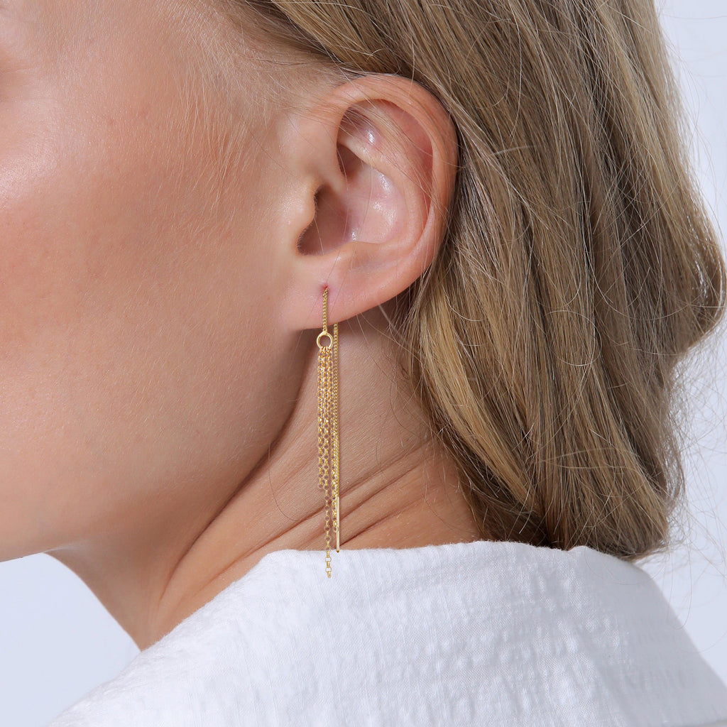 Gold Perhiasan Wanita Perak Asli - Silver Anting Trendy Chains Gold Plated