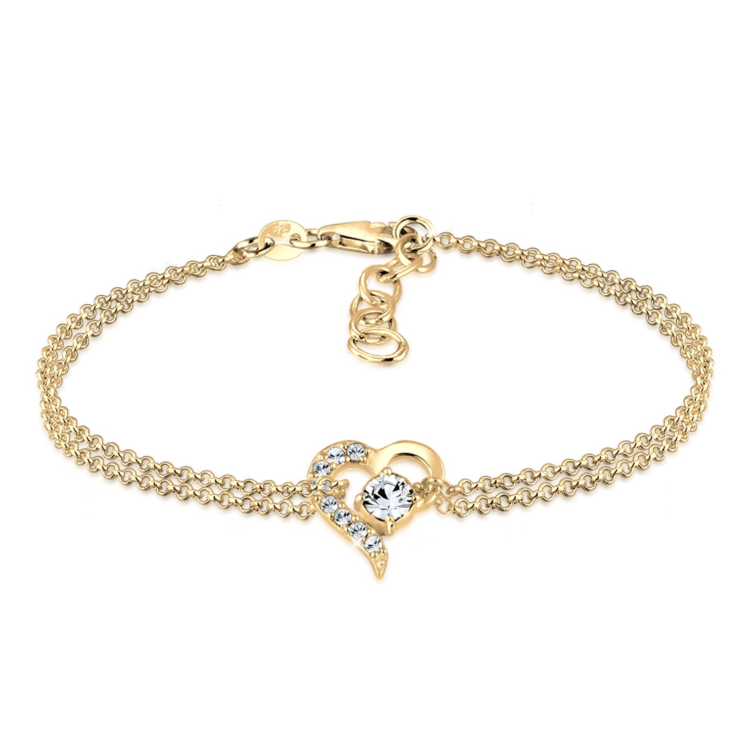 Gold Perhiasan Wanita Perak Asli - Silver Gelang Heart Love Crystals Gold Plated