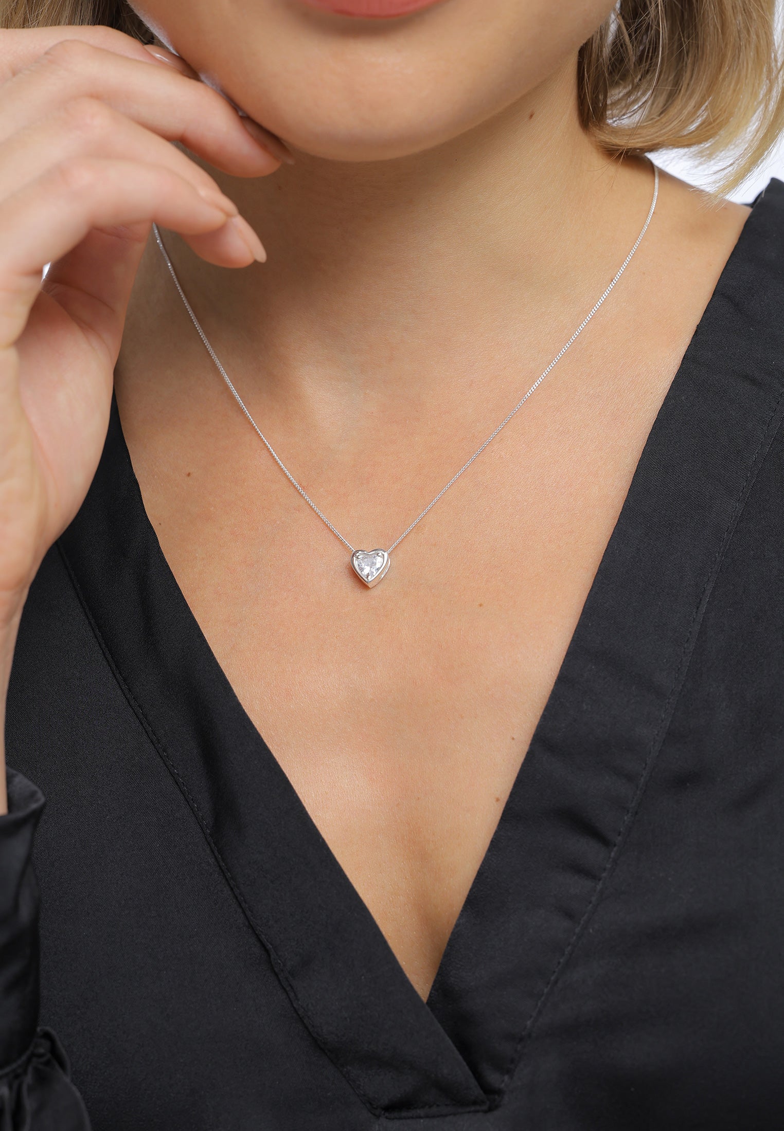 Silver Perhiasan Wanita Perak Asli - Silver Kalung   Heart Love Zirconia Crystals