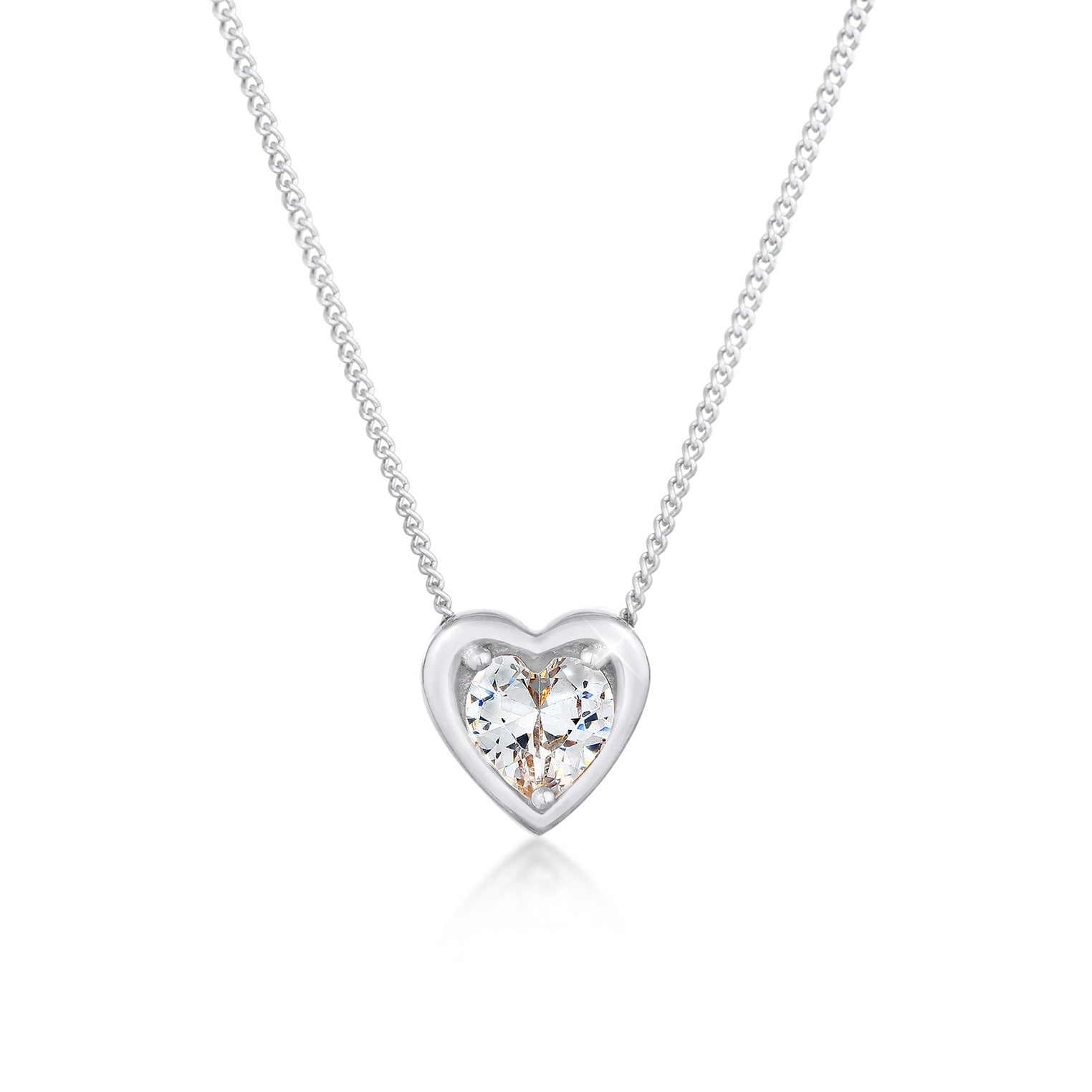 Silver Perhiasan Wanita Perak Asli - Silver Kalung   Heart Love Zirconia Crystals