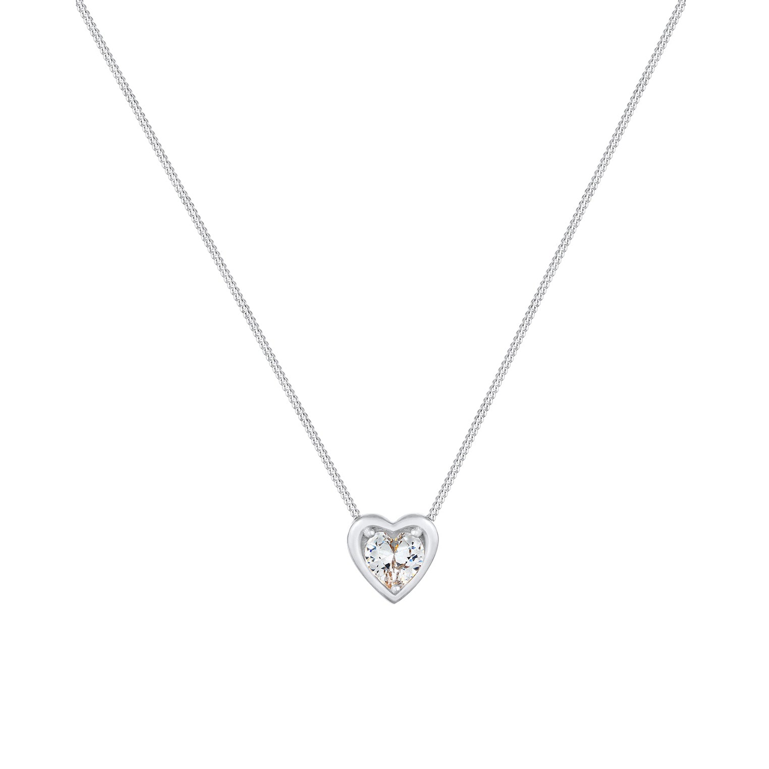 Silver Perhiasan Wanita Perak Asli - Silver Kalung   Heart Love Zirconia Crystals