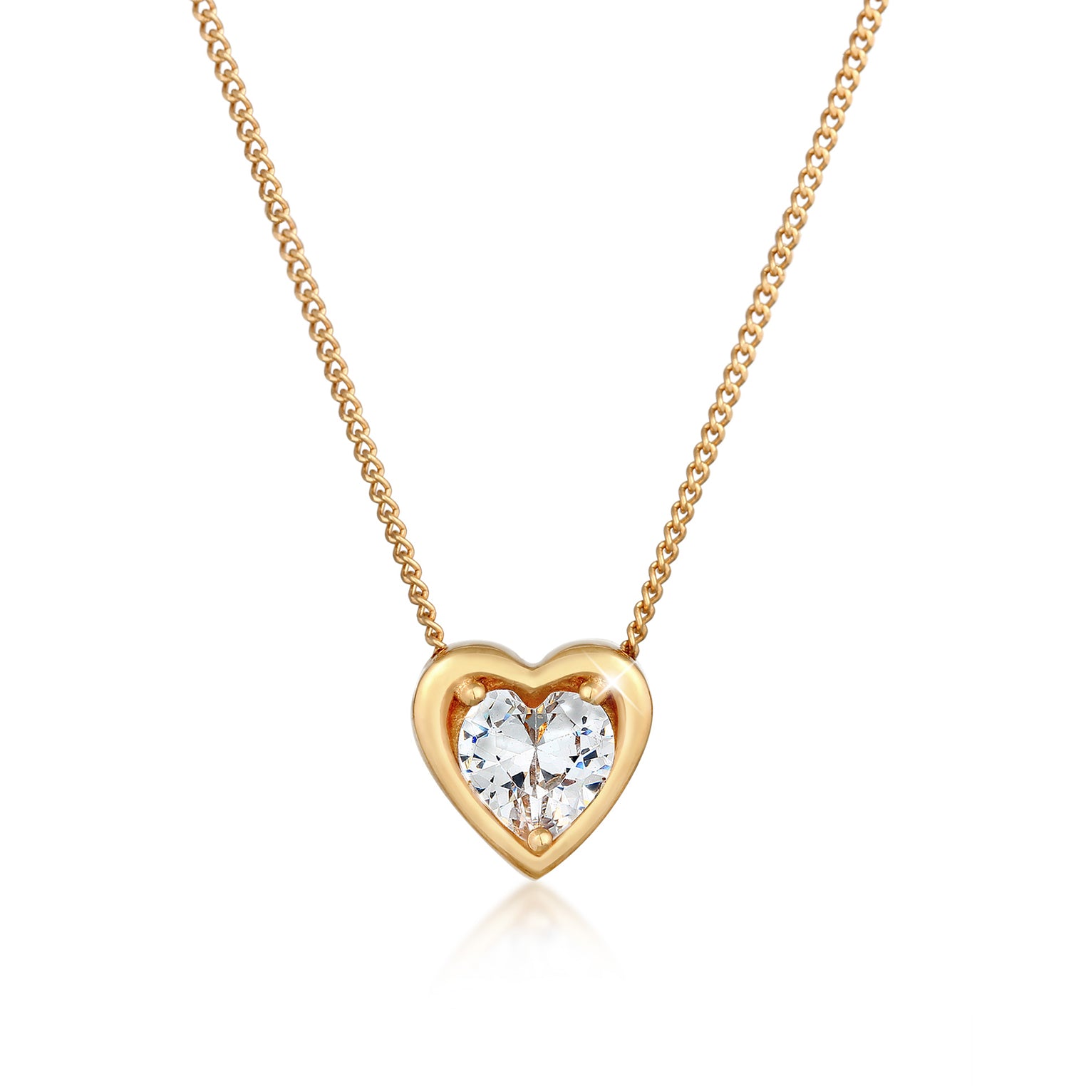 Gold Perhiasan Wanita Perak Asli - Silver Kalung   Heart Love Zirconia Crystals Lapis Emas