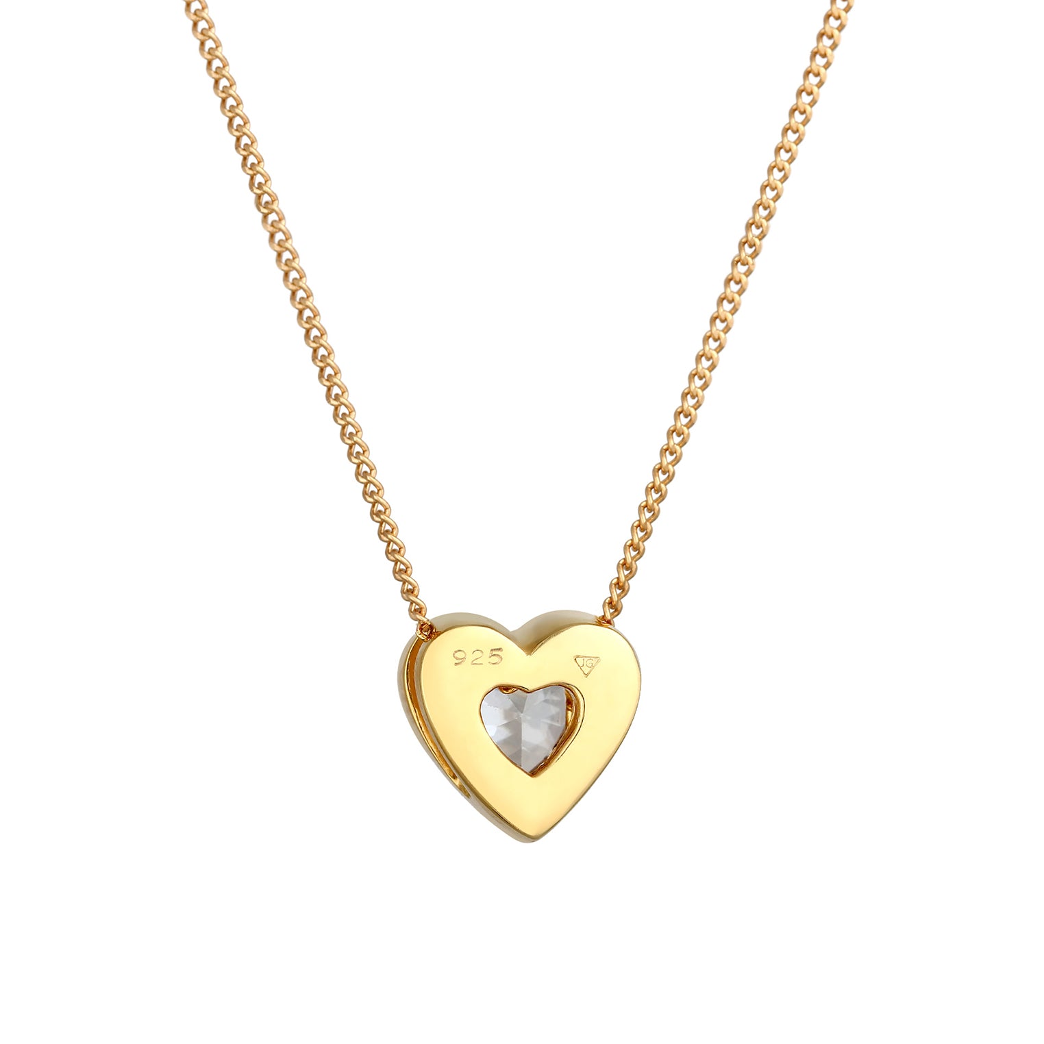Gold Perhiasan Wanita Perak Asli - Silver Kalung   Heart Love Zirconia Crystals Lapis Emas