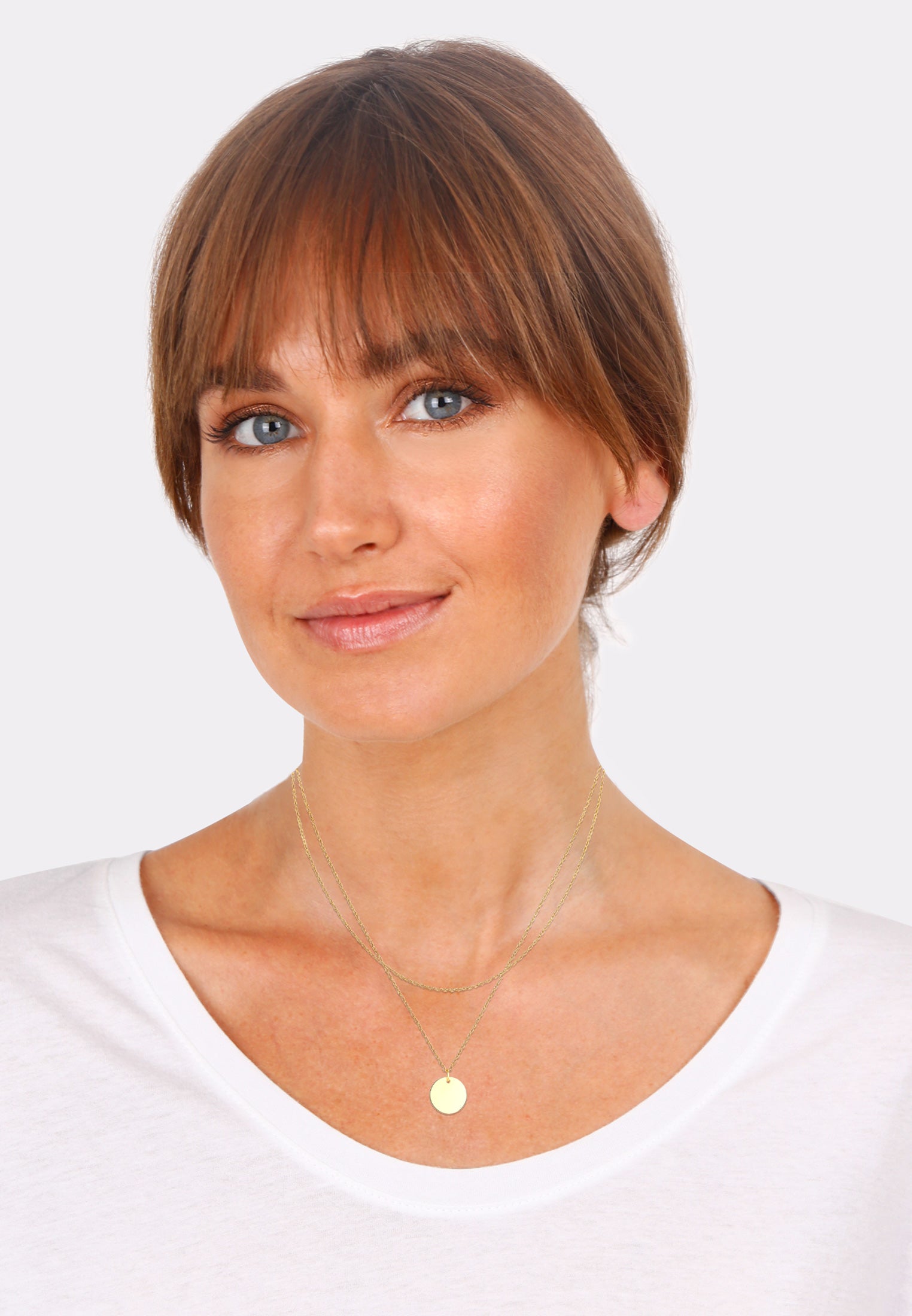 Gold Perhiasan Wanita Perak Asli - Silver Kalung  Set Layer Platelet Circle Basic Minimal Lapis Emas