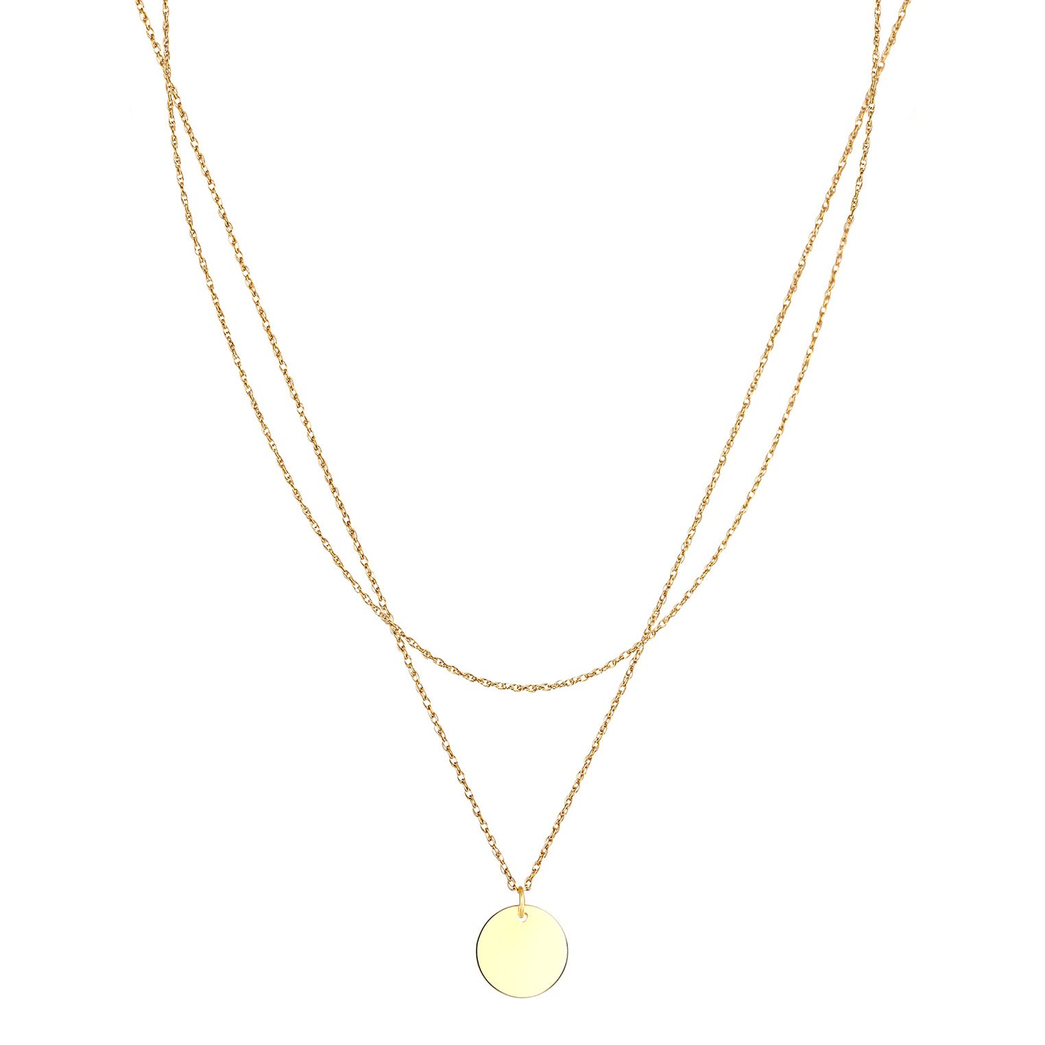 Gold Perhiasan Wanita Perak Asli - Silver Kalung  Set Layer Platelet Circle Basic Minimal Lapis Emas