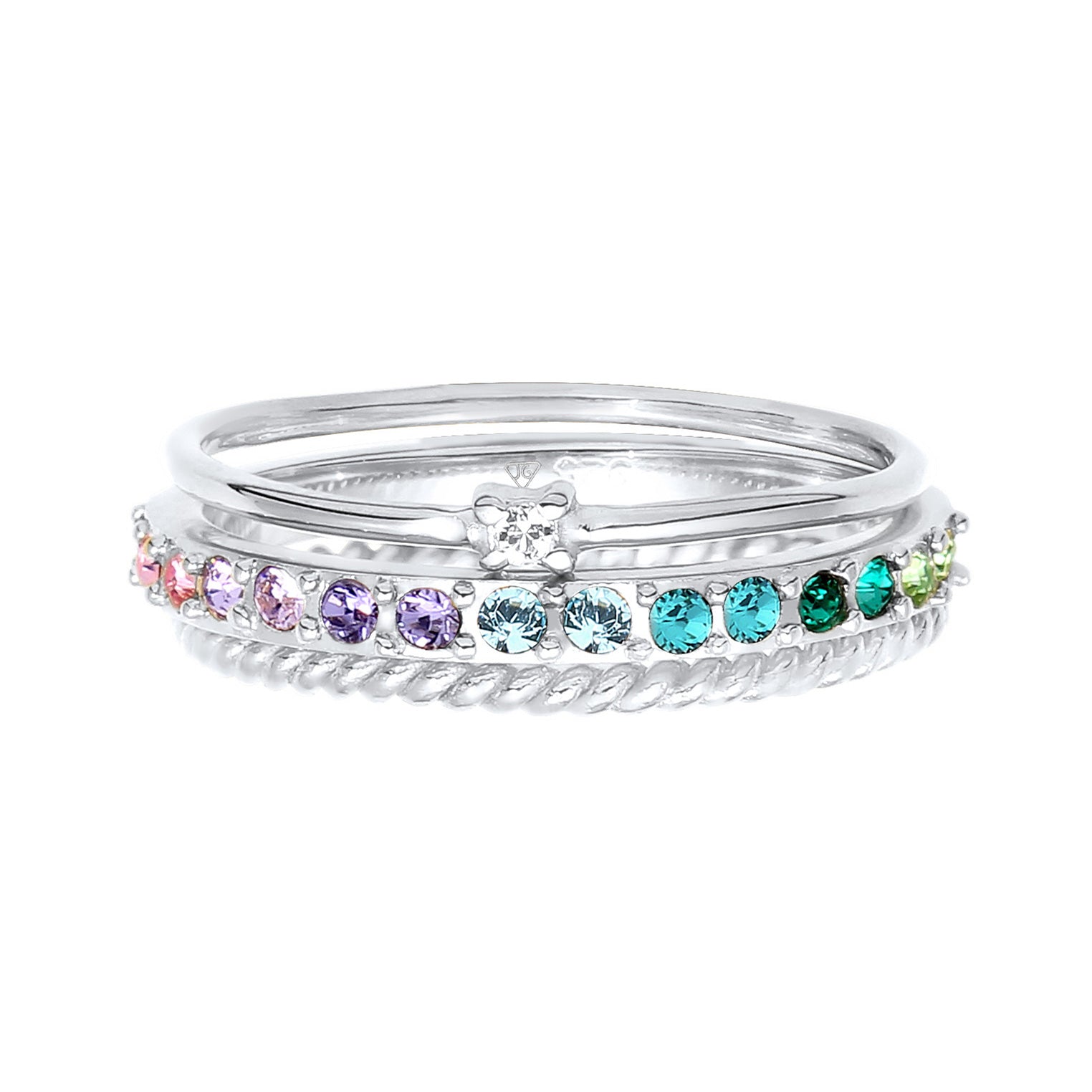 Silver Perhiasan Wanita Perak Asli - Silver Cincin Set Multi-Colour Crystals