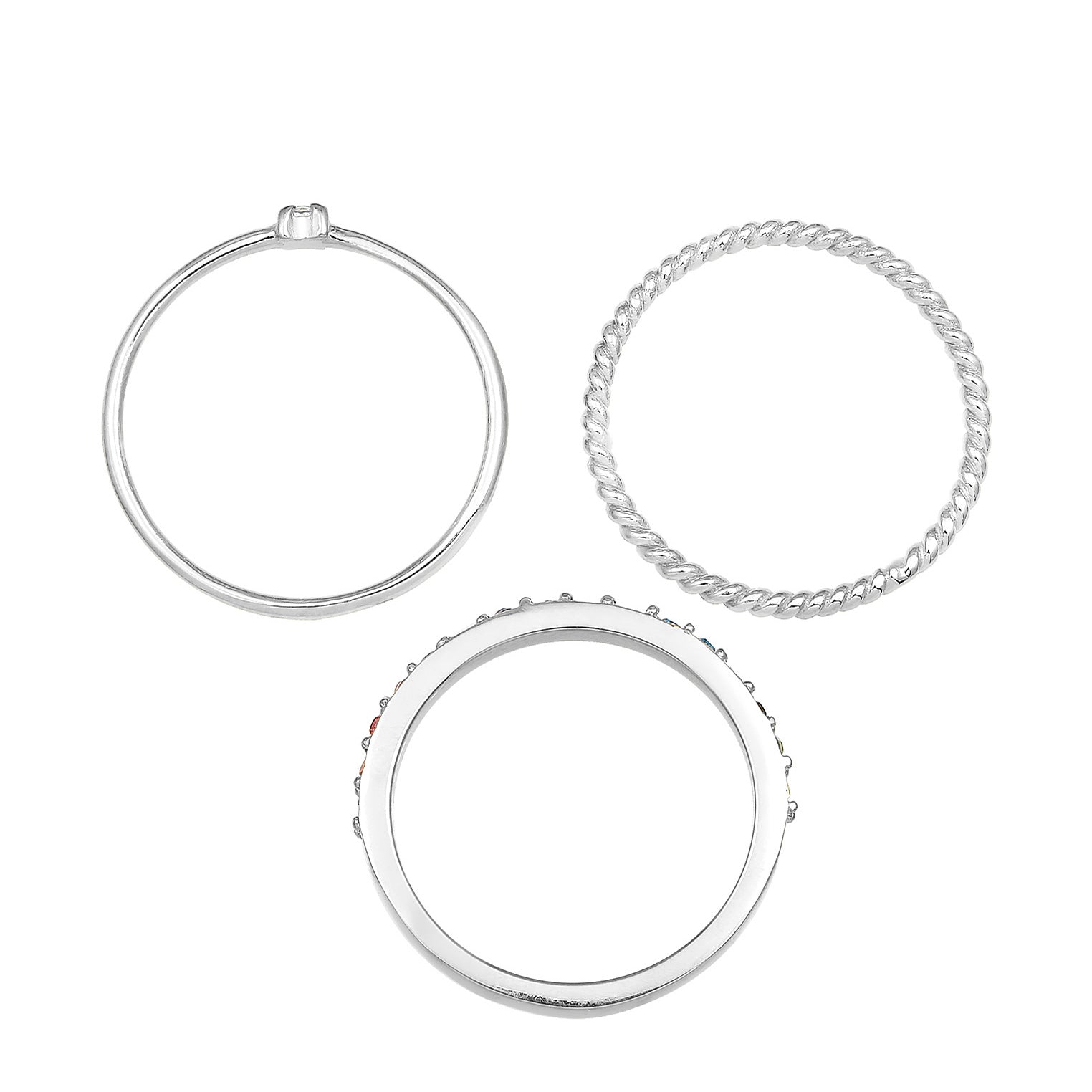 Silver Perhiasan Wanita Perak Asli - Silver Cincin Set Multi-Colour Crystals
