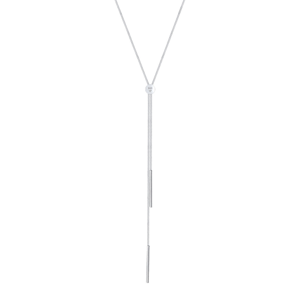 Silver Perhiasan Wanita Perak Asli - Silver Kalung  Y-Chain Geo Rod Basic Trend Blogger