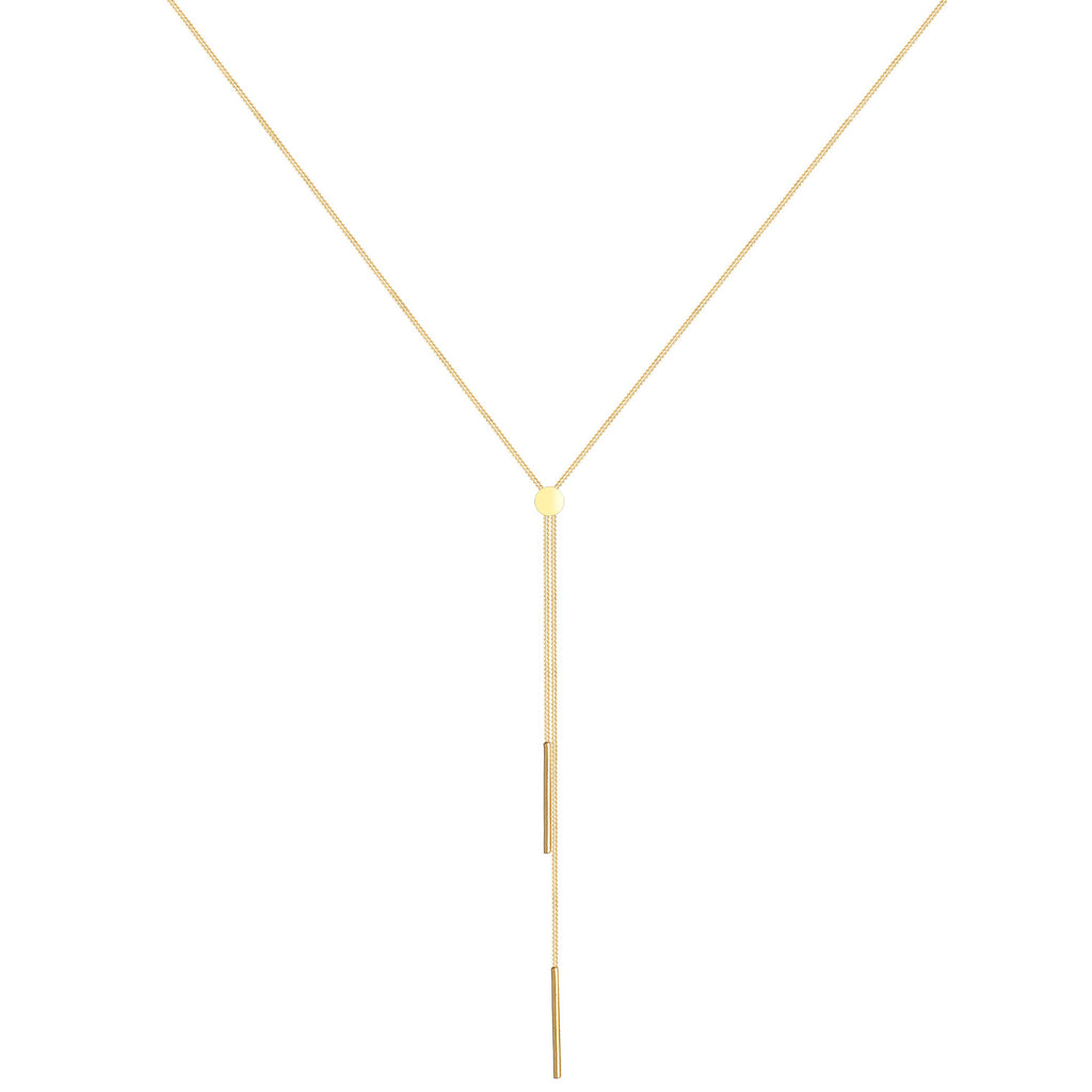 Gold Perhiasan Wanita Perak Asli - Silver Kalung  Y-Chain Geo Rod Basic Trend Blogger Lapis Emas