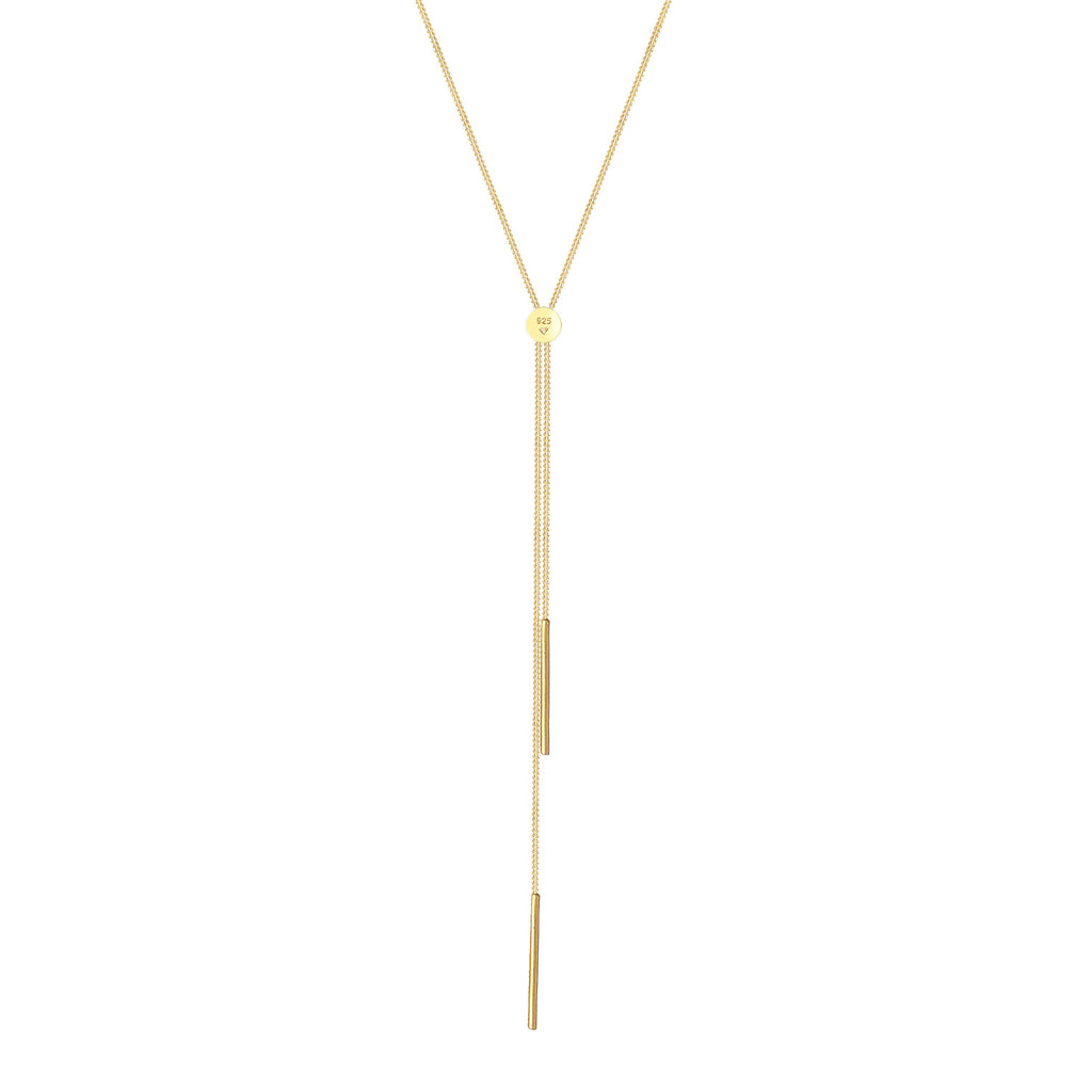 Gold Perhiasan Wanita Perak Asli - Silver Kalung  Y-Chain Geo Rod Basic Trend Blogger Lapis Emas