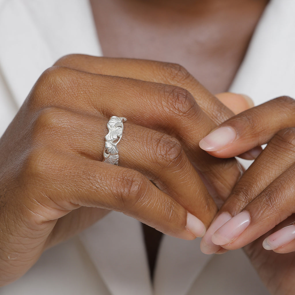 Silver Perhiasan Wanita Perak Asli - Silver Cincin Ginkgo