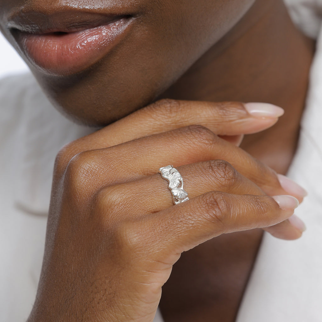 Silver Perhiasan Wanita Perak Asli - Silver Cincin Ginkgo