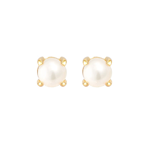 Classic Stud Earrings 925 Silver Gold Plated White Freshwater Pearl