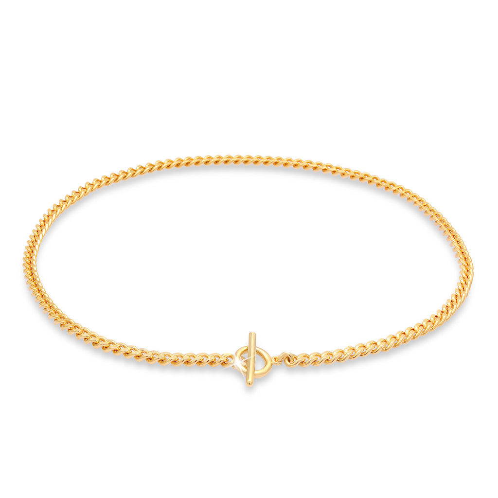 Gold Perhiasan Wanita Perak Asli - Silver Kalung  Choker Basic Circle T-Bar Lapis Emas