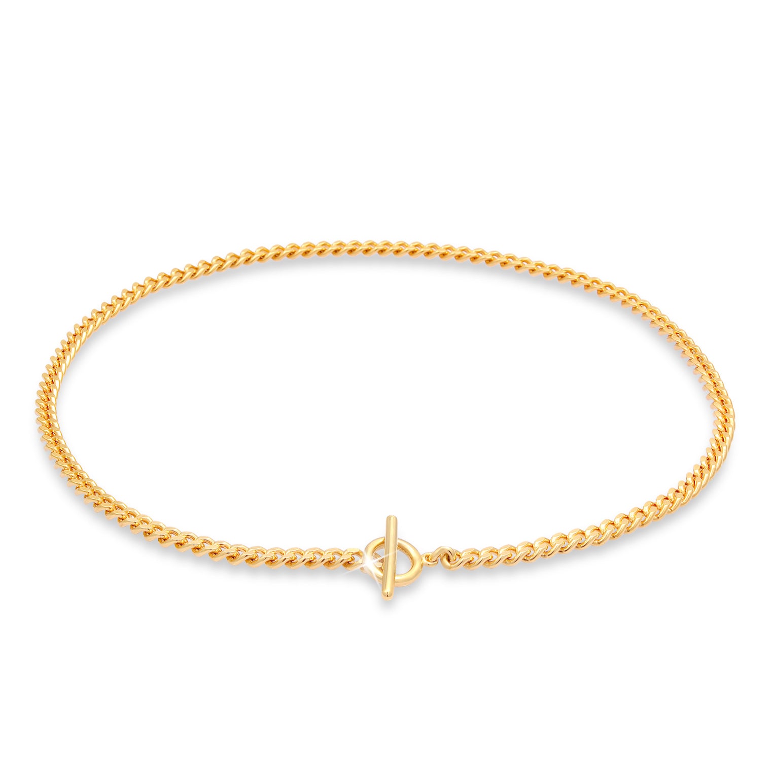 Gold Perhiasan Wanita Perak Asli - Silver Kalung  Choker Basic Circle T-Bar Lapis Emas