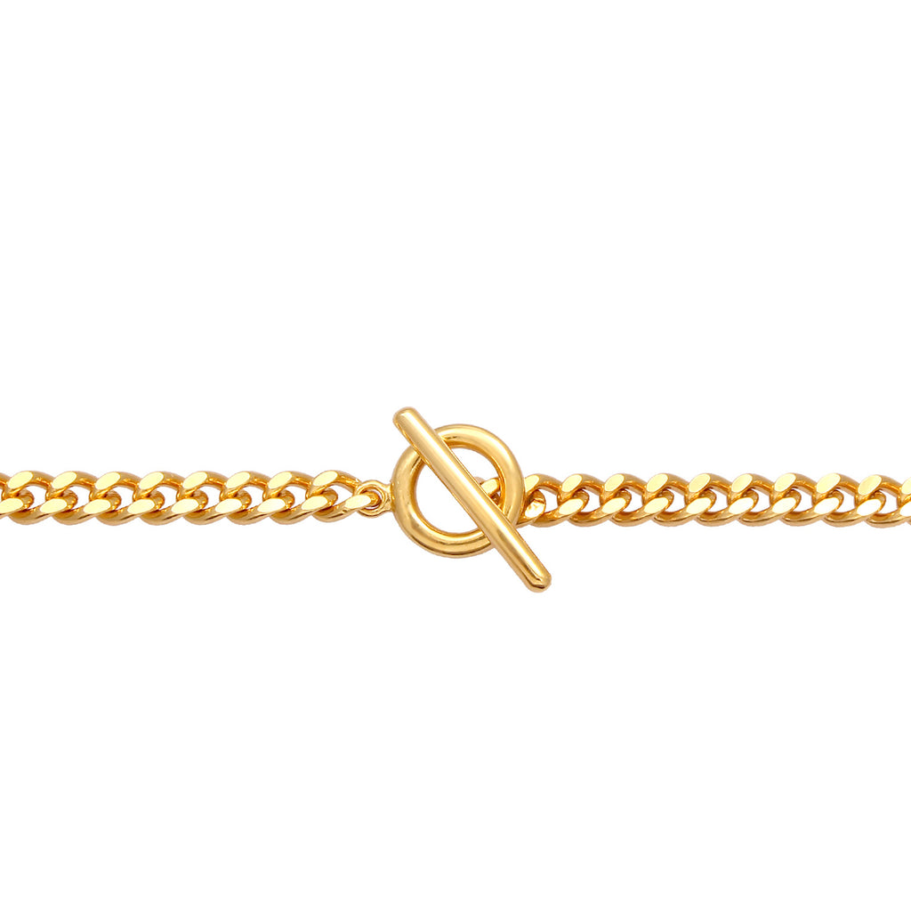 Gold Perhiasan Wanita Perak Asli - Silver Kalung  Choker Basic Circle T-Bar Lapis Emas