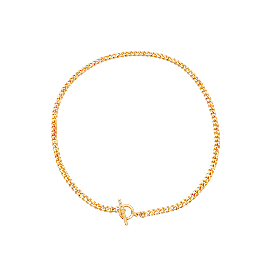 Gold Perhiasan Wanita Perak Asli - Silver Kalung  Choker Basic Circle T-Bar Lapis Emas