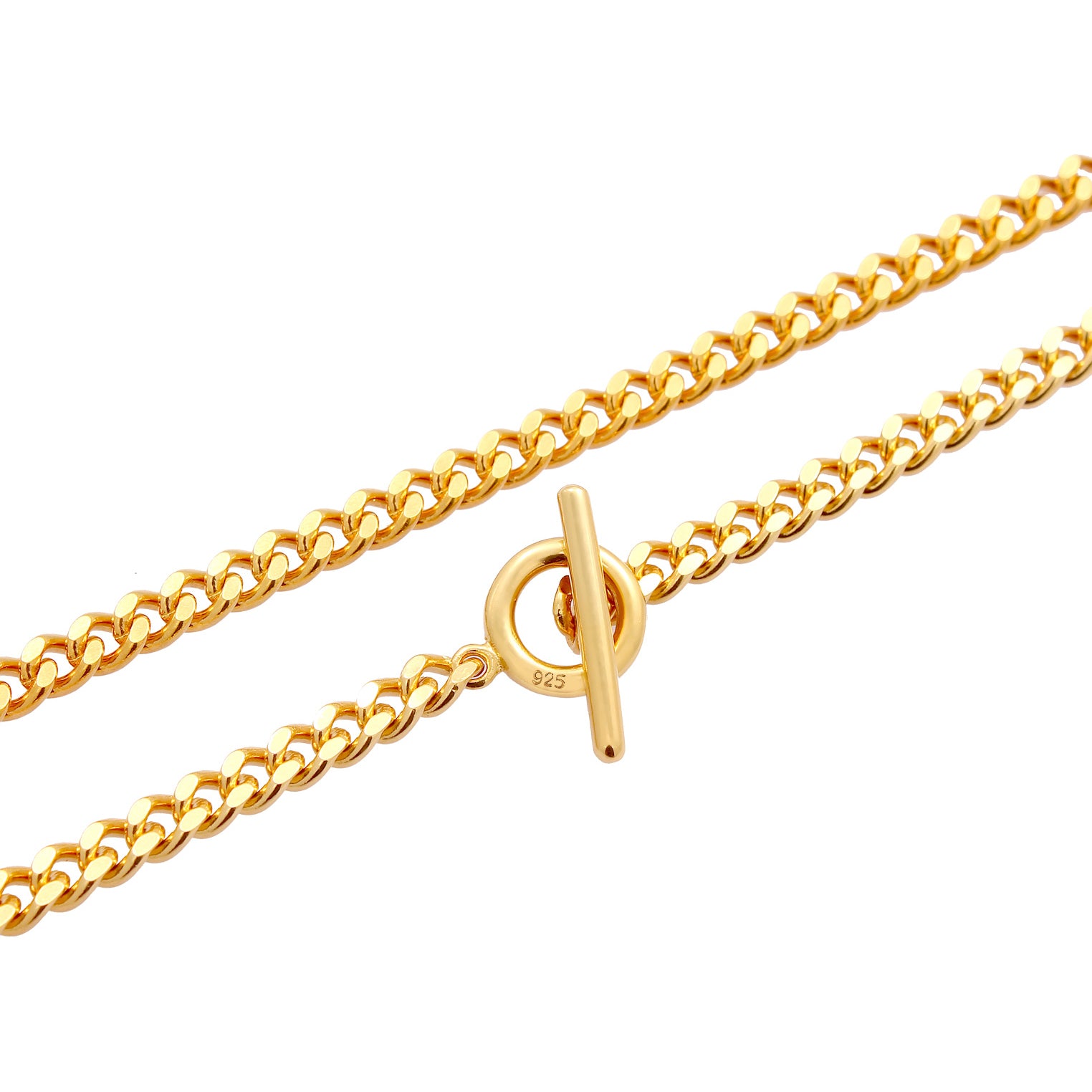 Gold Perhiasan Wanita Perak Asli - Silver Kalung  Choker Basic Circle T-Bar Lapis Emas