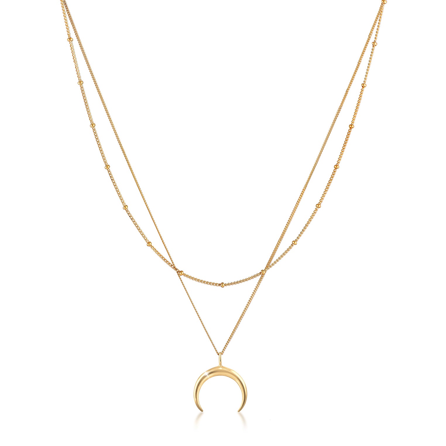 Gold Perhiasan Wanita Perak Asli - Silver Kalung  Layerlook Moon Sickle Two Layered Lapis Emas