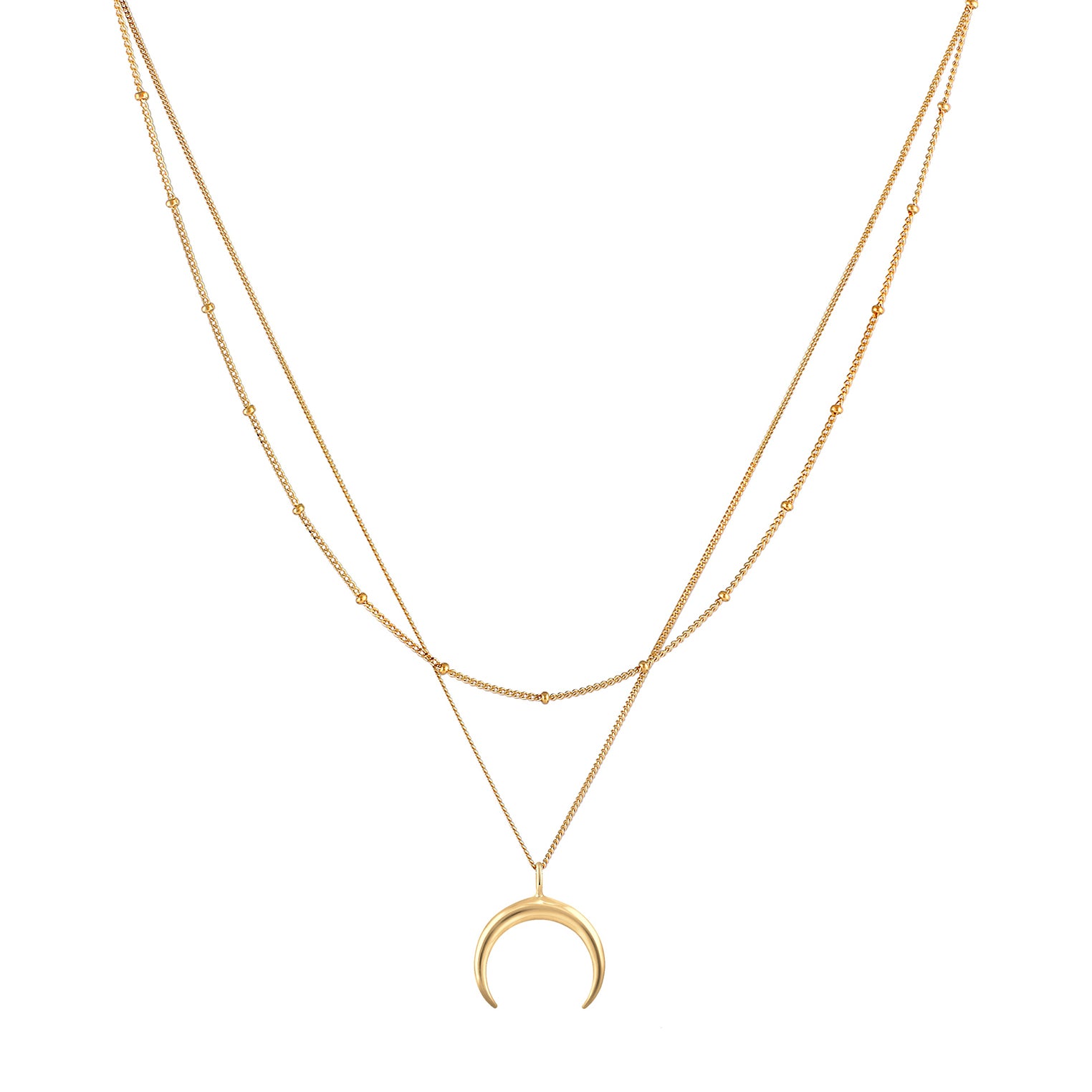 Gold Perhiasan Wanita Perak Asli - Silver Kalung  Layerlook Moon Sickle Two Layered Lapis Emas