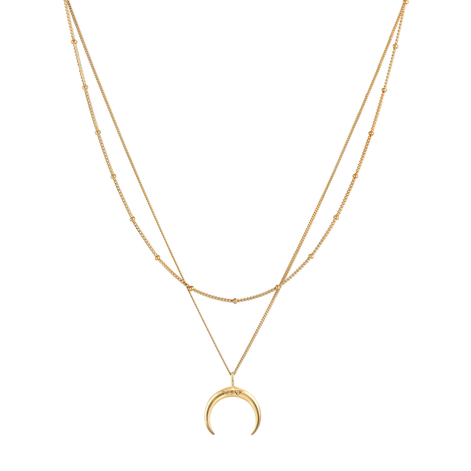 Gold Perhiasan Wanita Perak Asli - Silver Kalung  Layerlook Moon Sickle Two Layered Lapis Emas