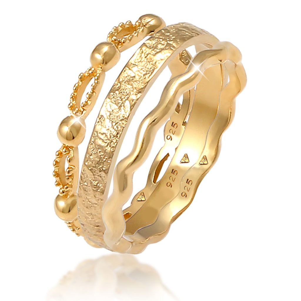 Gold Cincin Perhiasan Perak 925 Wanita Wave Ball Gold Plated