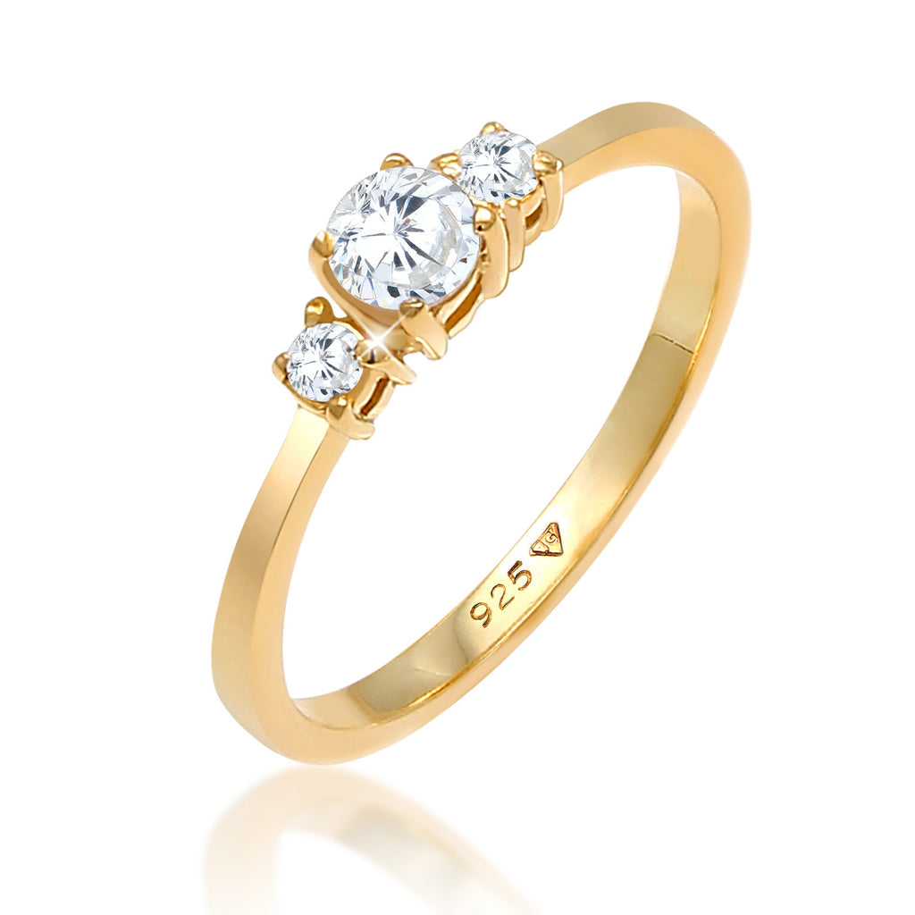 Sparkling Zirconia Engagement Ring 925 Silver Gold Plated