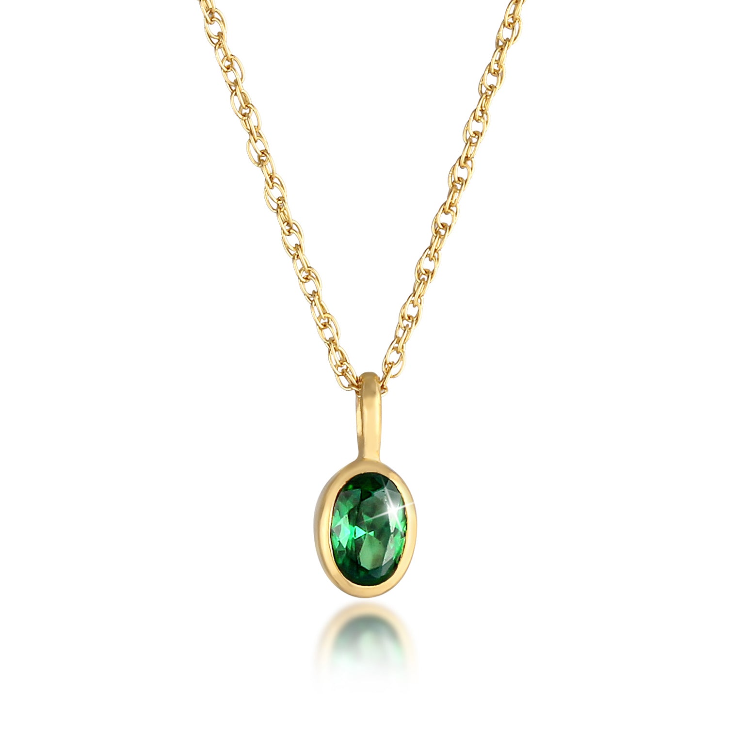 Gold Perhiasan Wanita Perak Asli - Silver Kalung  Statement Elegant Emerald Green Zirconia Stone Lapis Emas