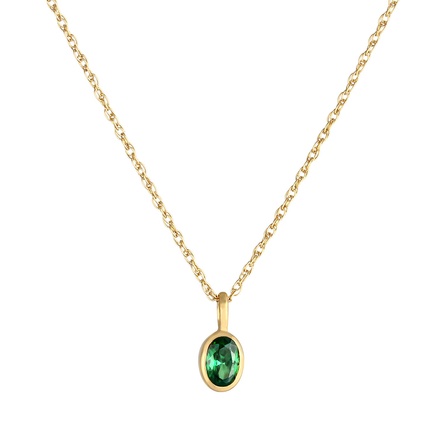 Gold Perhiasan Wanita Perak Asli - Silver Kalung  Statement Elegant Emerald Green Zirconia Stone Lapis Emas