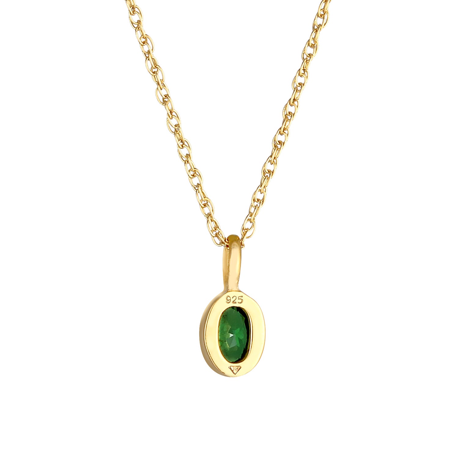 Gold Perhiasan Wanita Perak Asli - Silver Kalung  Statement Elegant Emerald Green Zirconia Stone Lapis Emas