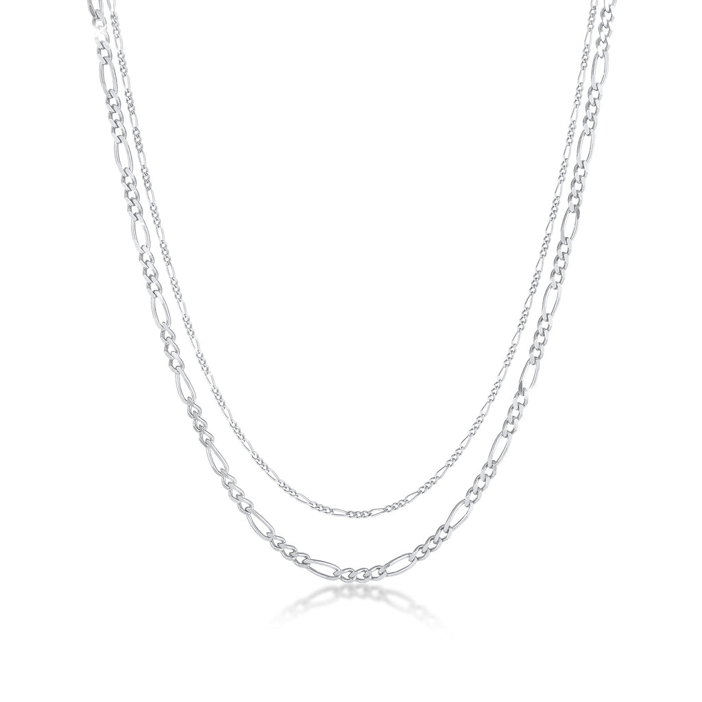 Silver Perhiasan Wanita Perak Asli - Silver Kalung  Layer Chain Figaro Links Basic 925 Silver