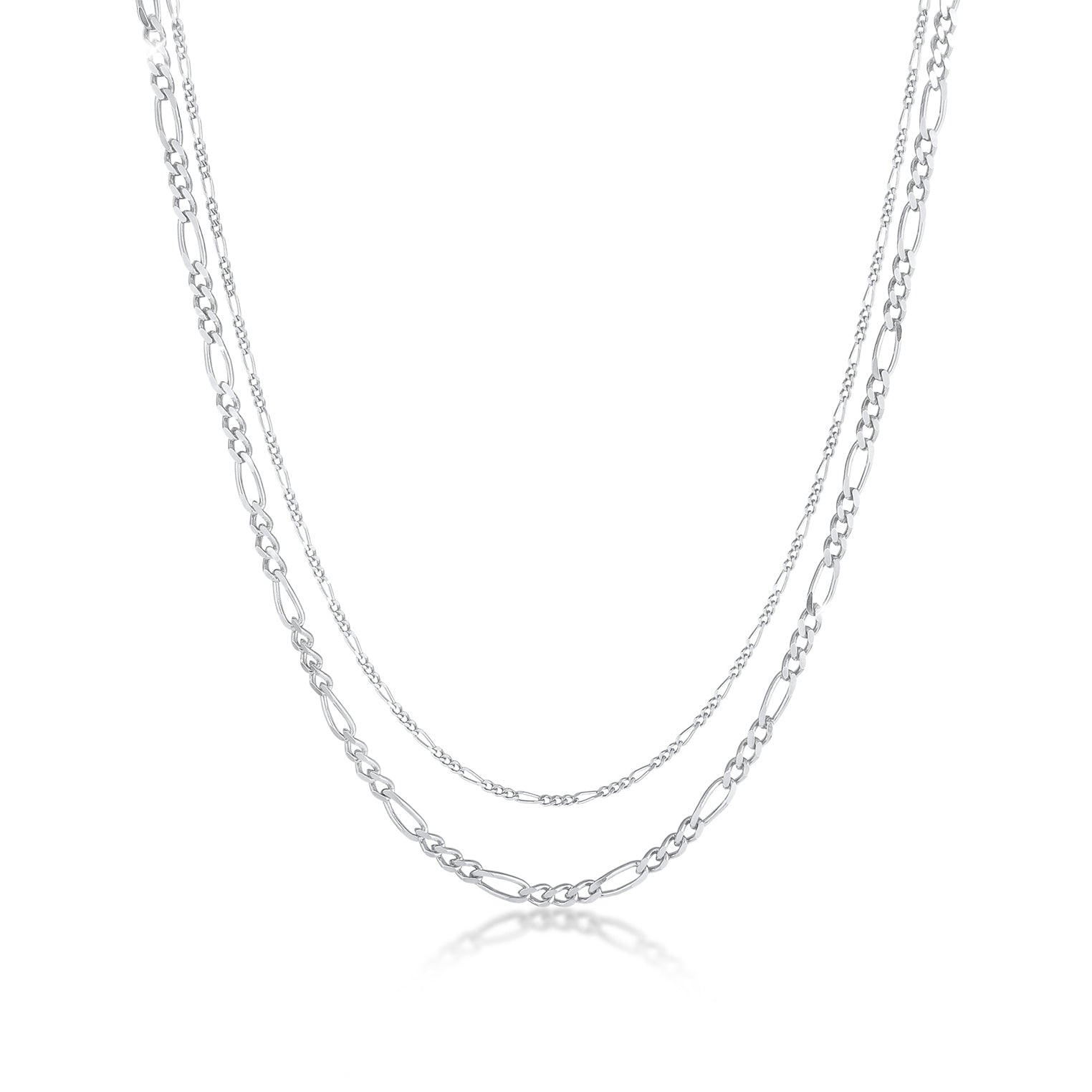 Silver Perhiasan Wanita Perak Asli - Silver Kalung  Layer Chain Figaro Links Basic 925 Silver