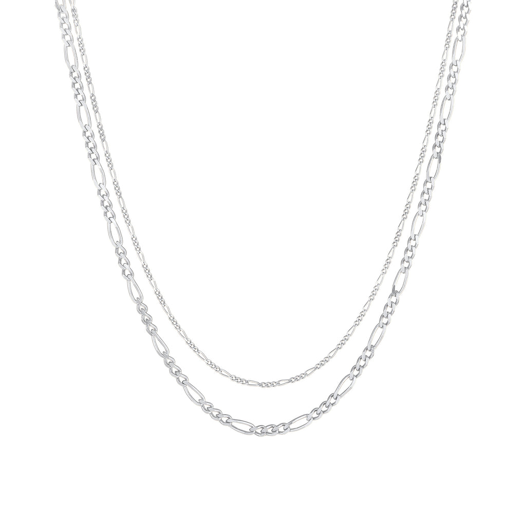 Silver Perhiasan Wanita Perak Asli - Silver Kalung  Layer Chain Figaro Links Basic 925 Silver