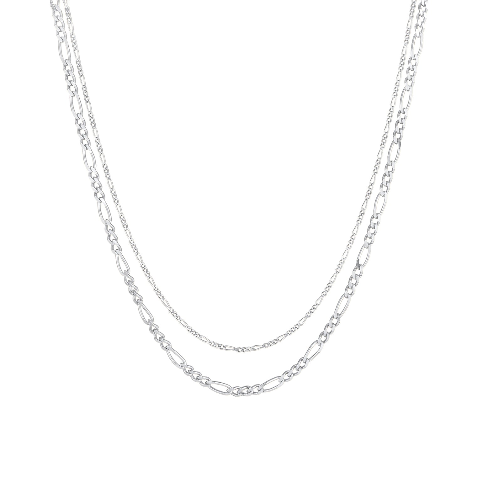 Silver Perhiasan Wanita Perak Asli - Silver Kalung  Layer Chain Figaro Links Basic 925 Silver