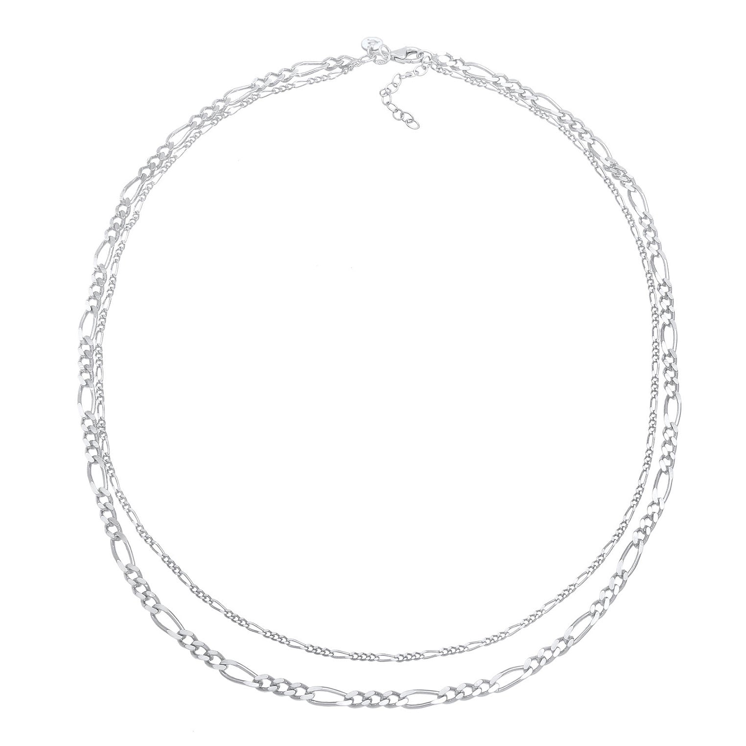 Silver Perhiasan Wanita Perak Asli - Silver Kalung  Layer Chain Figaro Links Basic 925 Silver