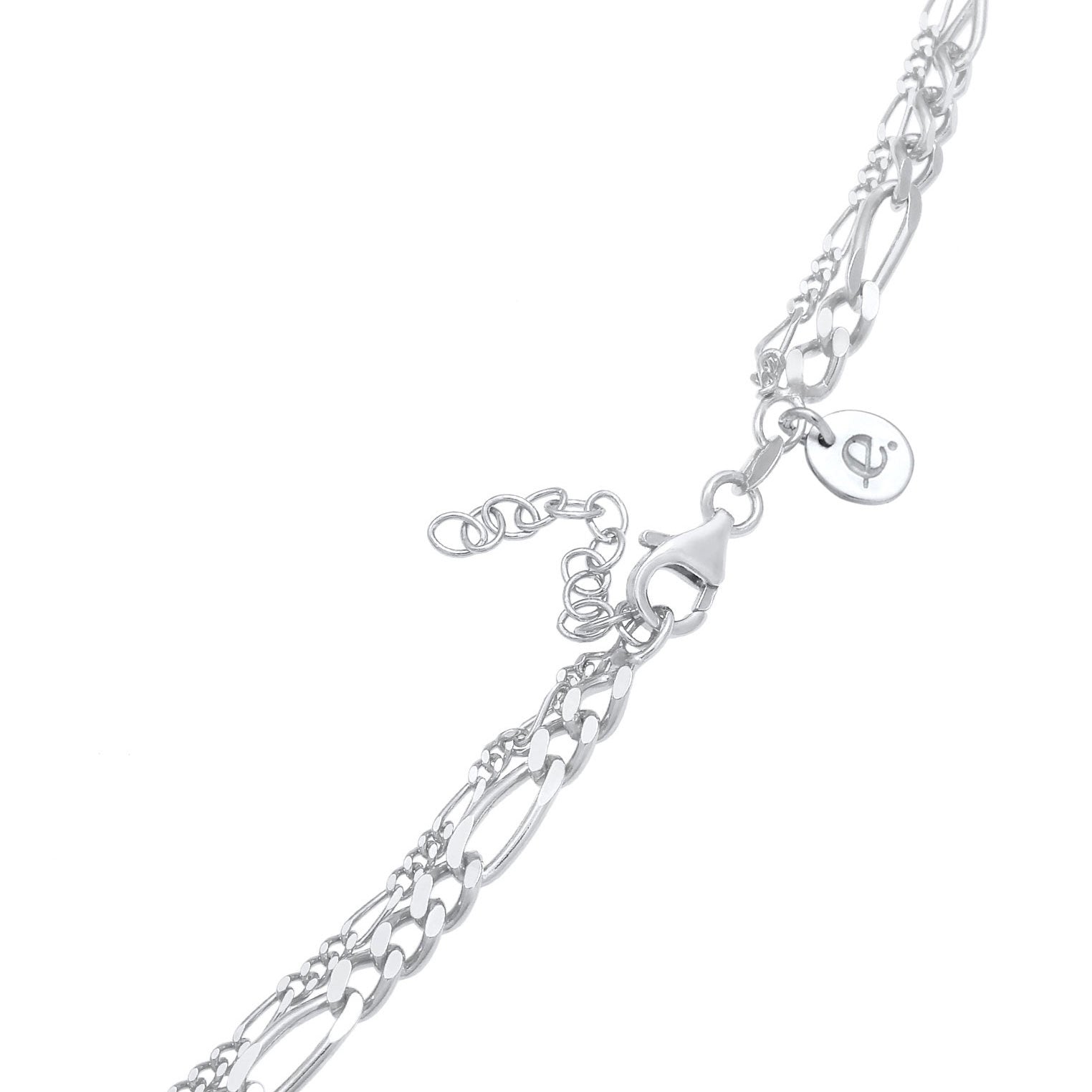 Silver Perhiasan Wanita Perak Asli - Silver Kalung  Layer Chain Figaro Links Basic 925 Silver