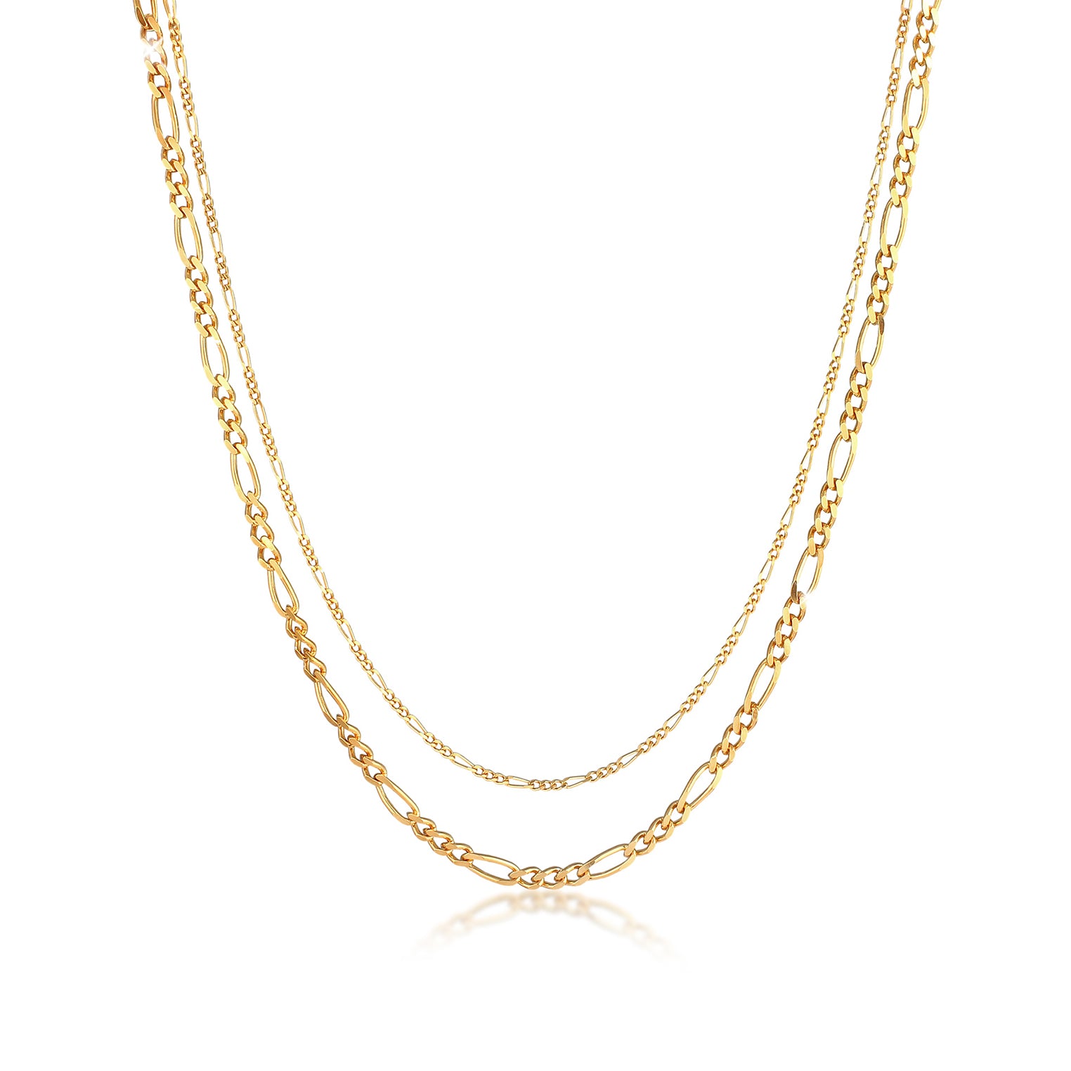 Gold Perhiasan Wanita Perak Asli - Silver Kalung  Layer Chain Figaro Links Basic Lapis Emas