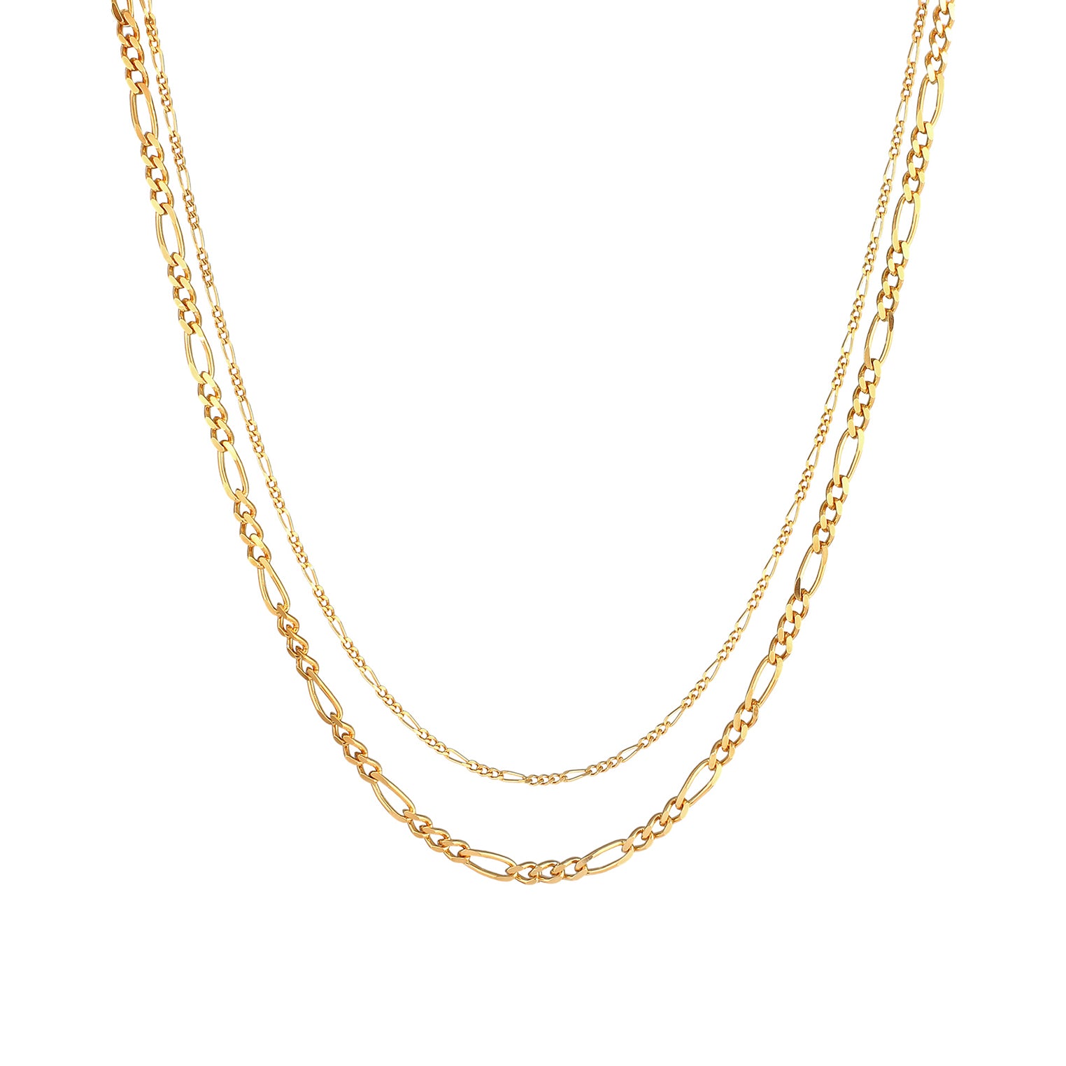 Gold Perhiasan Wanita Perak Asli - Silver Kalung  Layer Chain Figaro Links Basic Lapis Emas