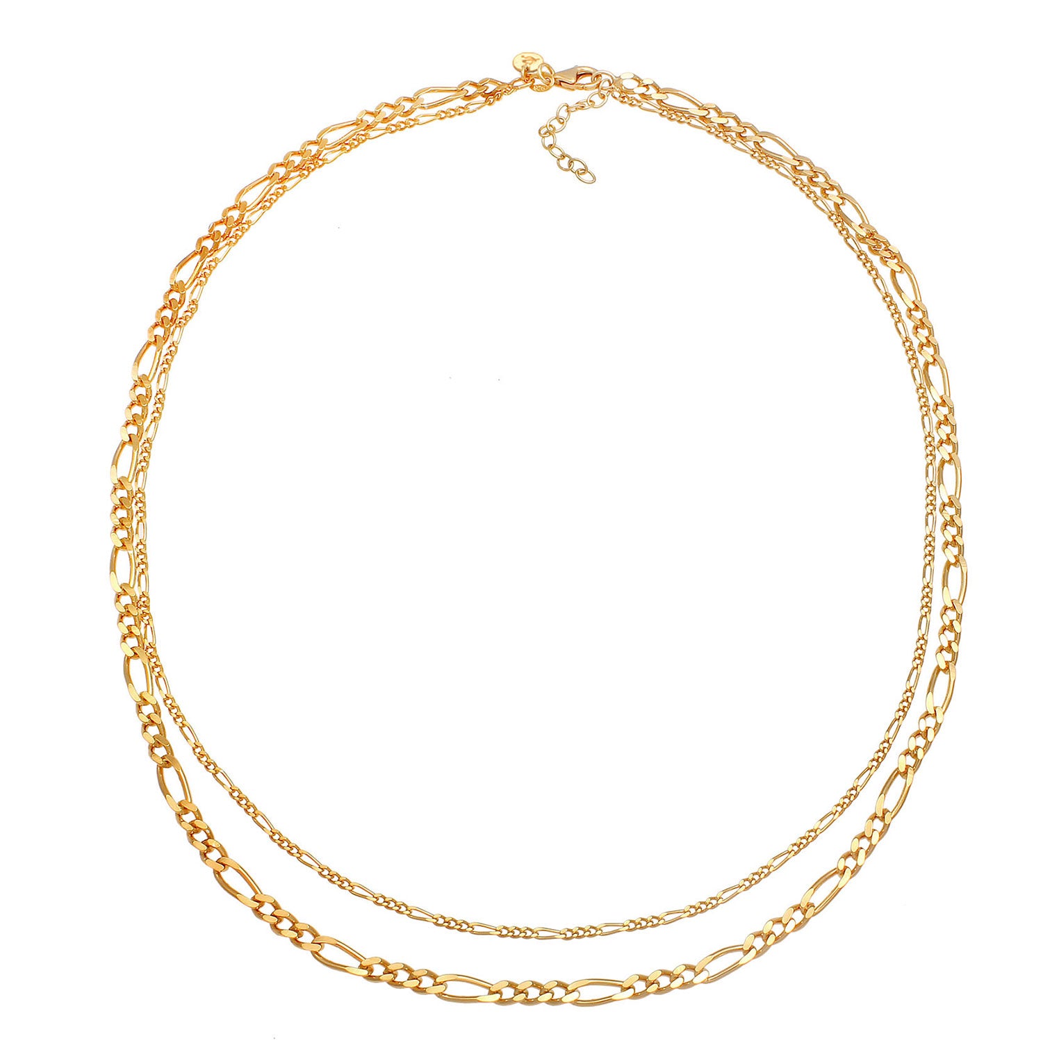 Gold Perhiasan Wanita Perak Asli - Silver Kalung  Layer Chain Figaro Links Basic Lapis Emas