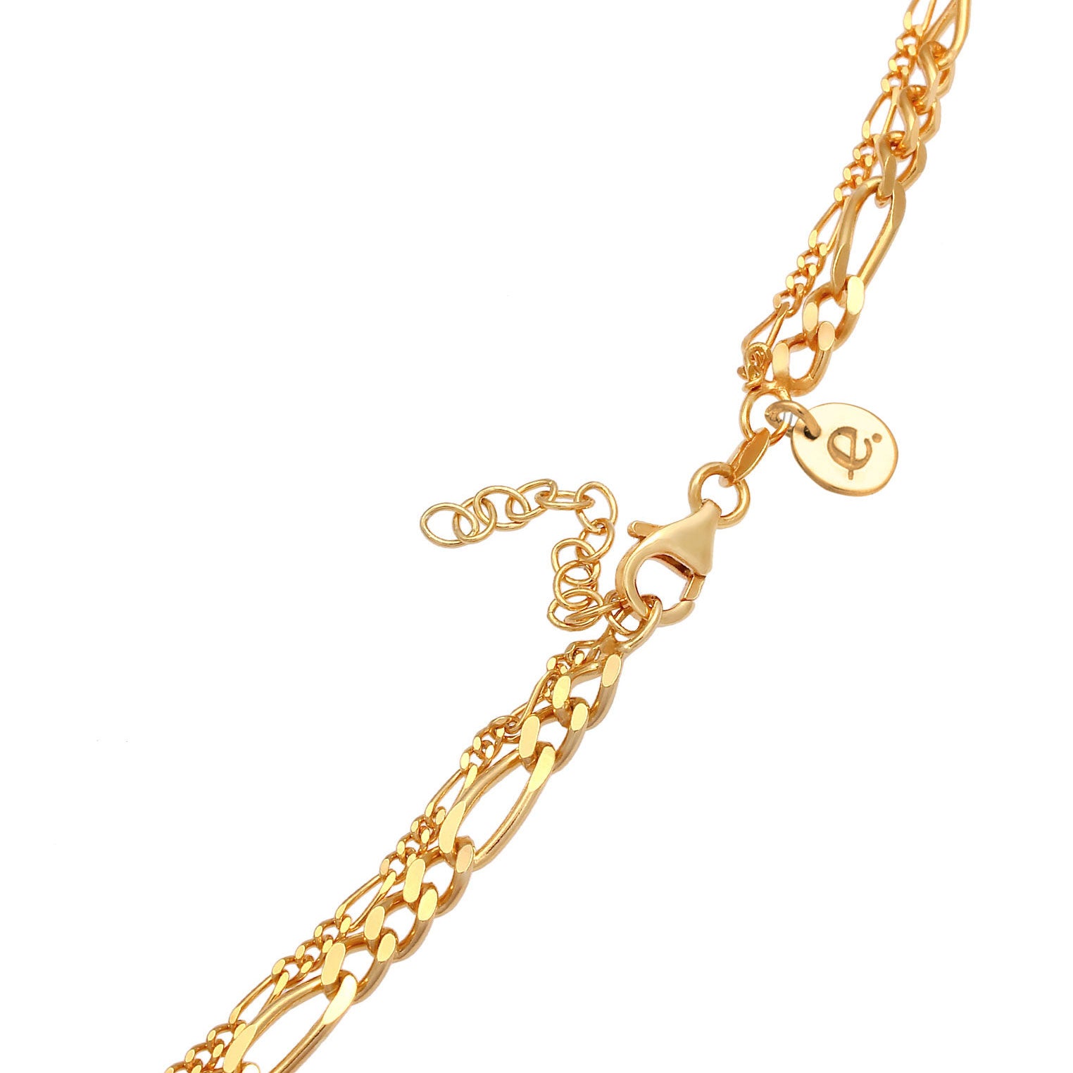 Gold Perhiasan Wanita Perak Asli - Silver Kalung  Layer Chain Figaro Links Basic Lapis Emas