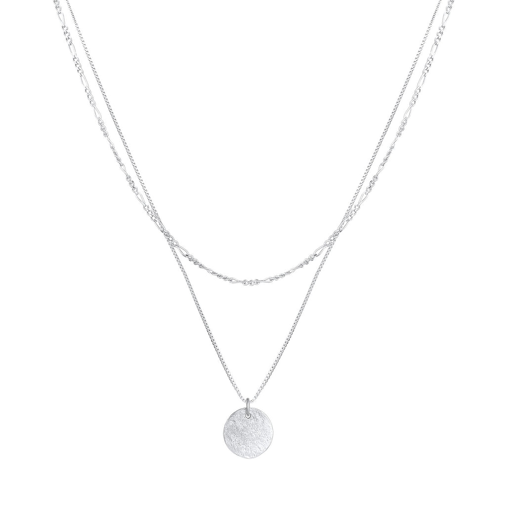 Silver Perhiasan Wanita Perak Asli - Silver Kalung  Layer Plate Boho
