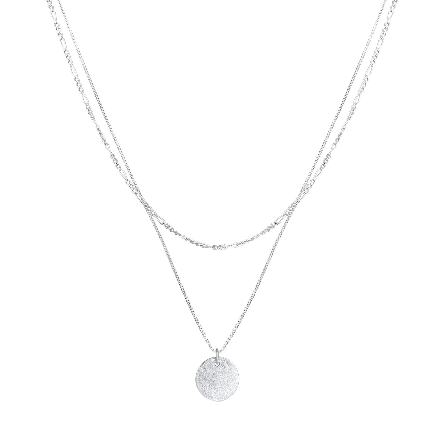 Silver Perhiasan Wanita Perak Asli - Silver Kalung  Layer Plate Boho