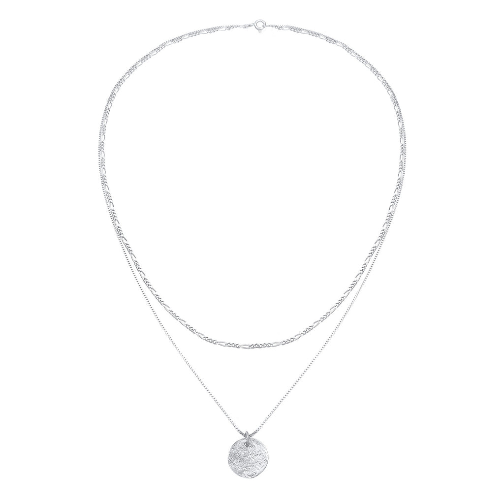 Silver Perhiasan Wanita Perak Asli - Silver Kalung  Layer Plate Boho