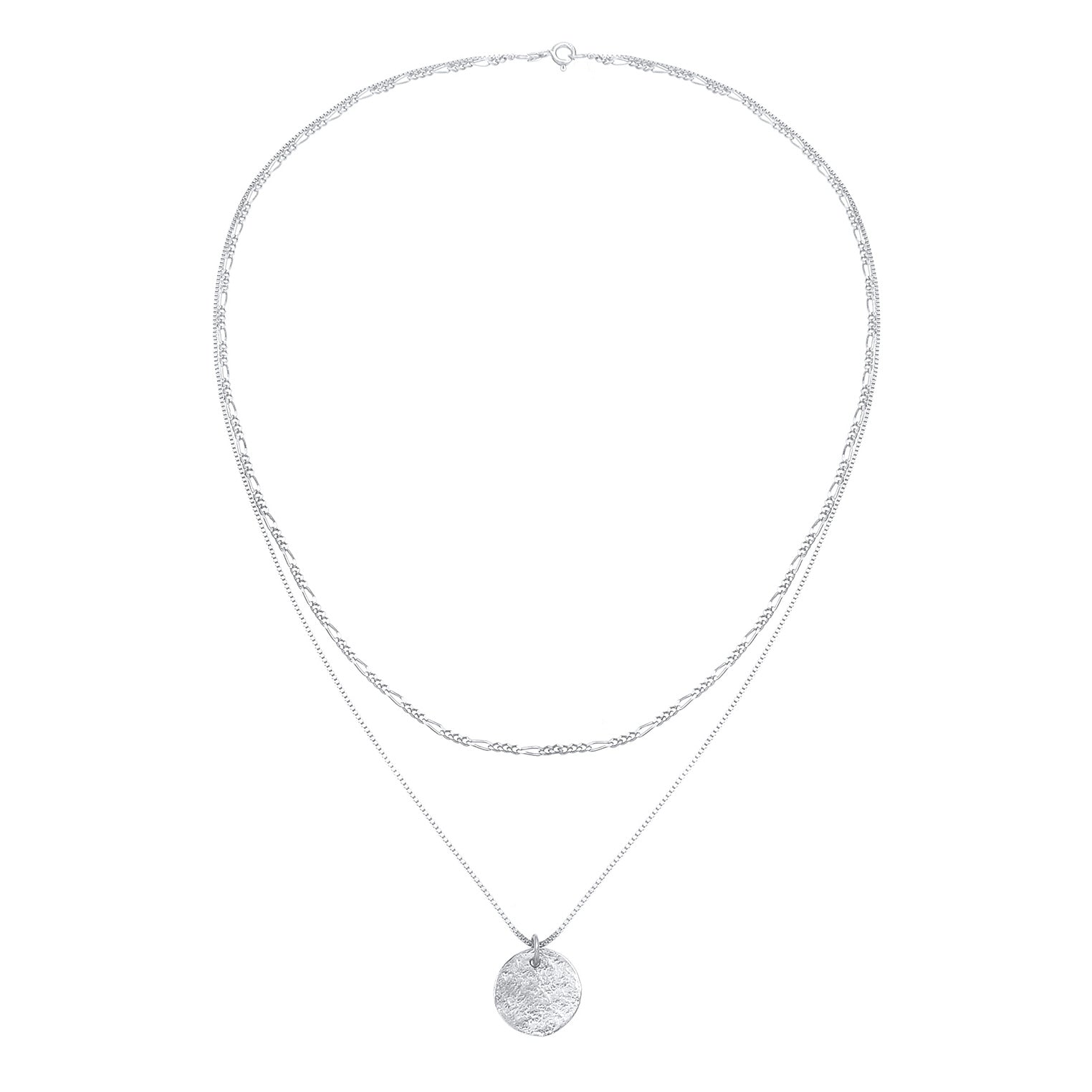 Silver Perhiasan Wanita Perak Asli - Silver Kalung  Layer Plate Boho