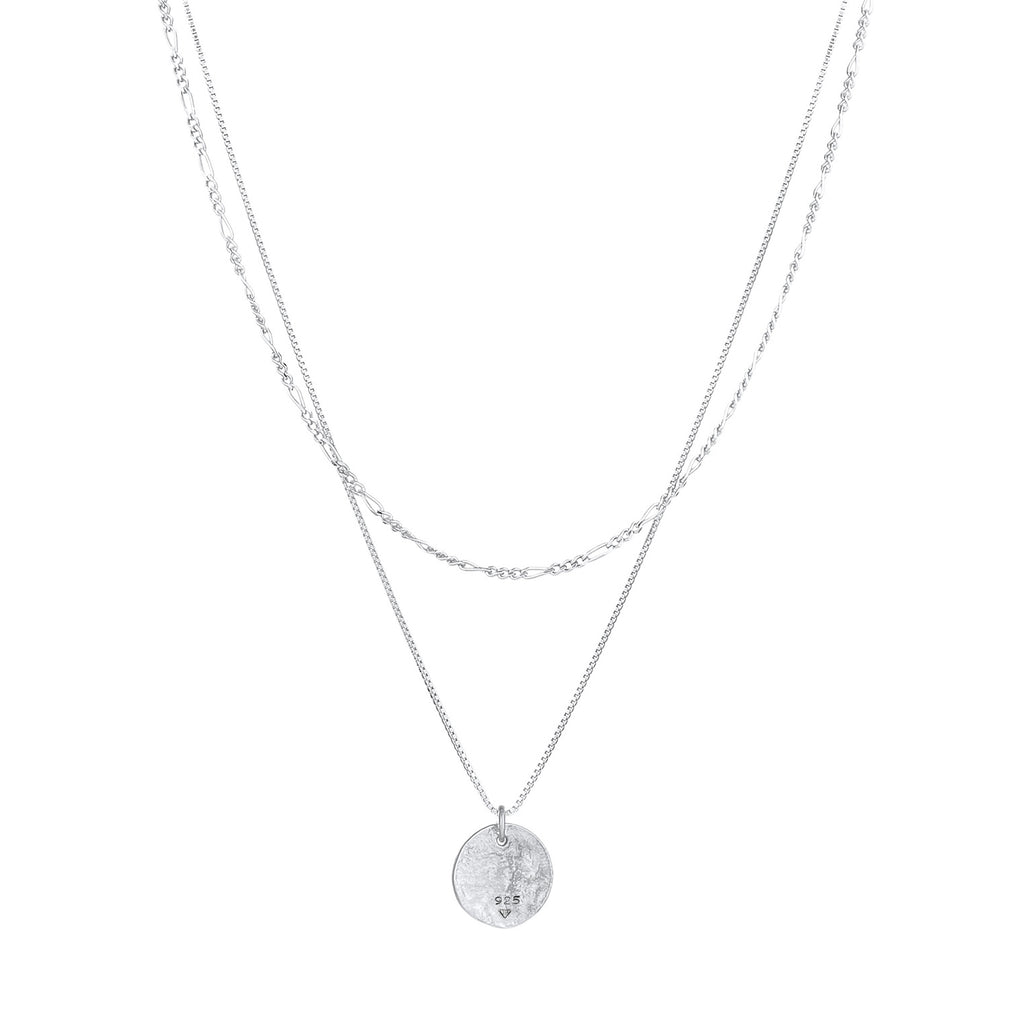 Silver Perhiasan Wanita Perak Asli - Silver Kalung  Layer Plate Boho